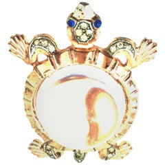 Vintage 1940'S Sterling Vermeil, Lucite & Crystal Jelly Belly Turtle Brooch By, Trifari