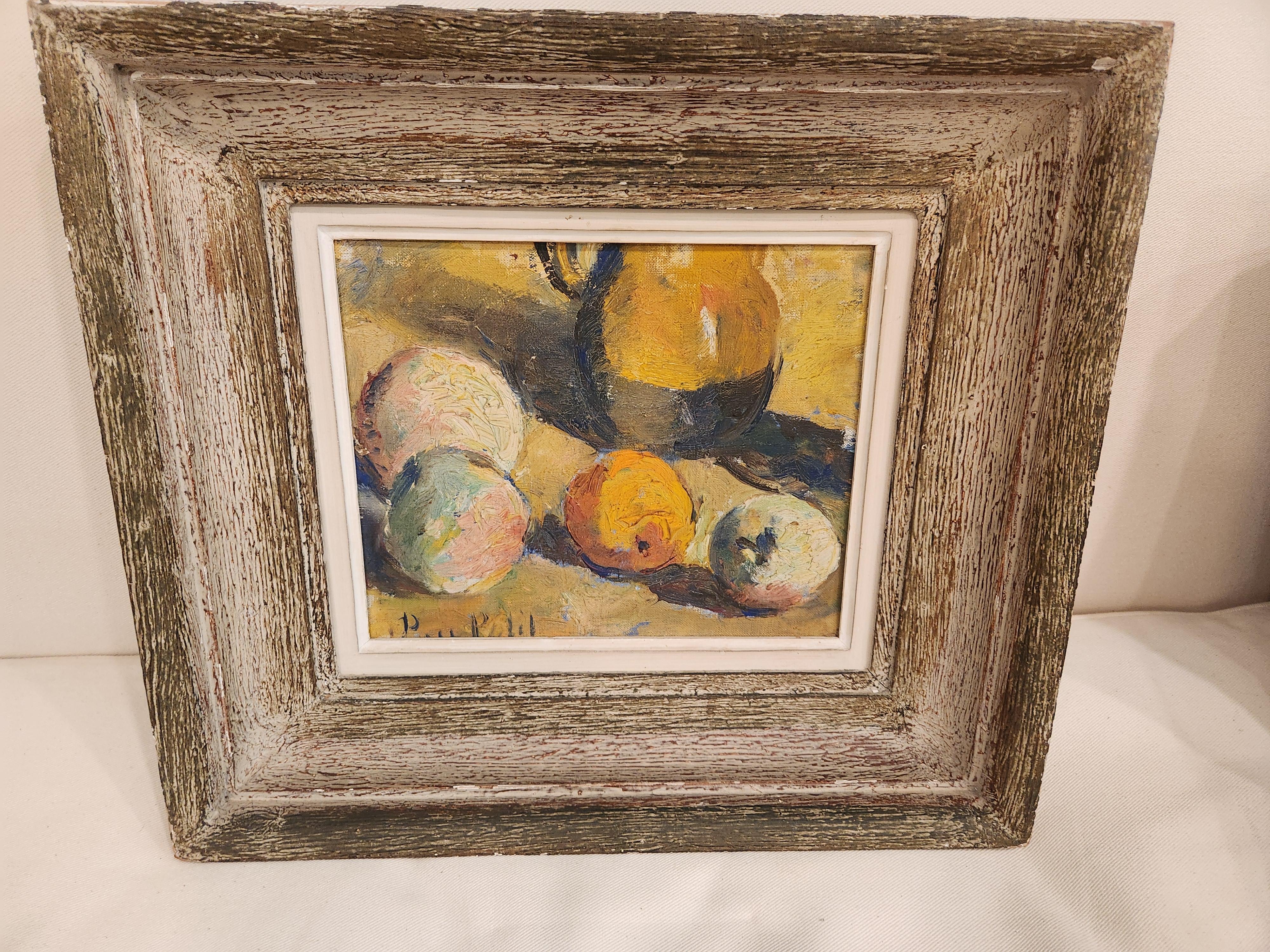 Bodegón de 1940 pintura al óleo sobre tabla de Paul Petit Francés en venta