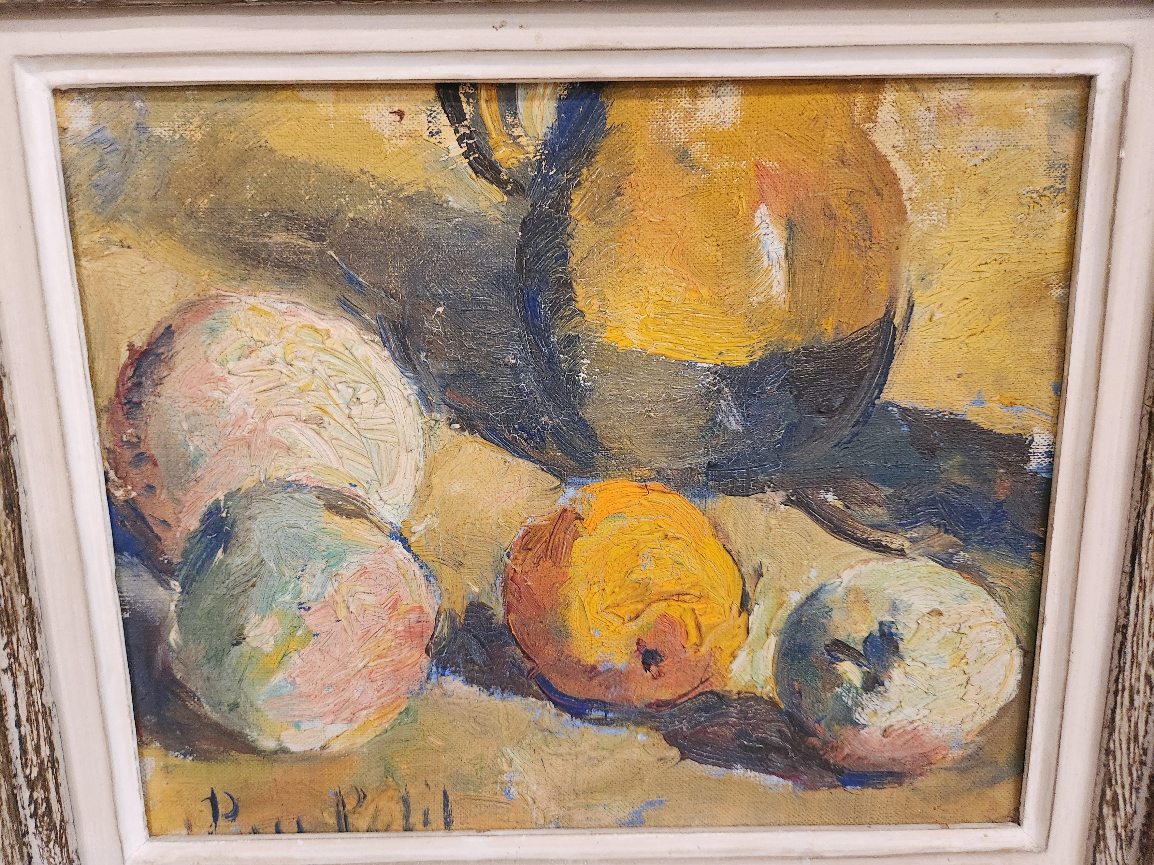 Bodegón de 1940 pintura al óleo sobre tabla de Paul Petit en Bueno estado para la venta en New Orleans, LA