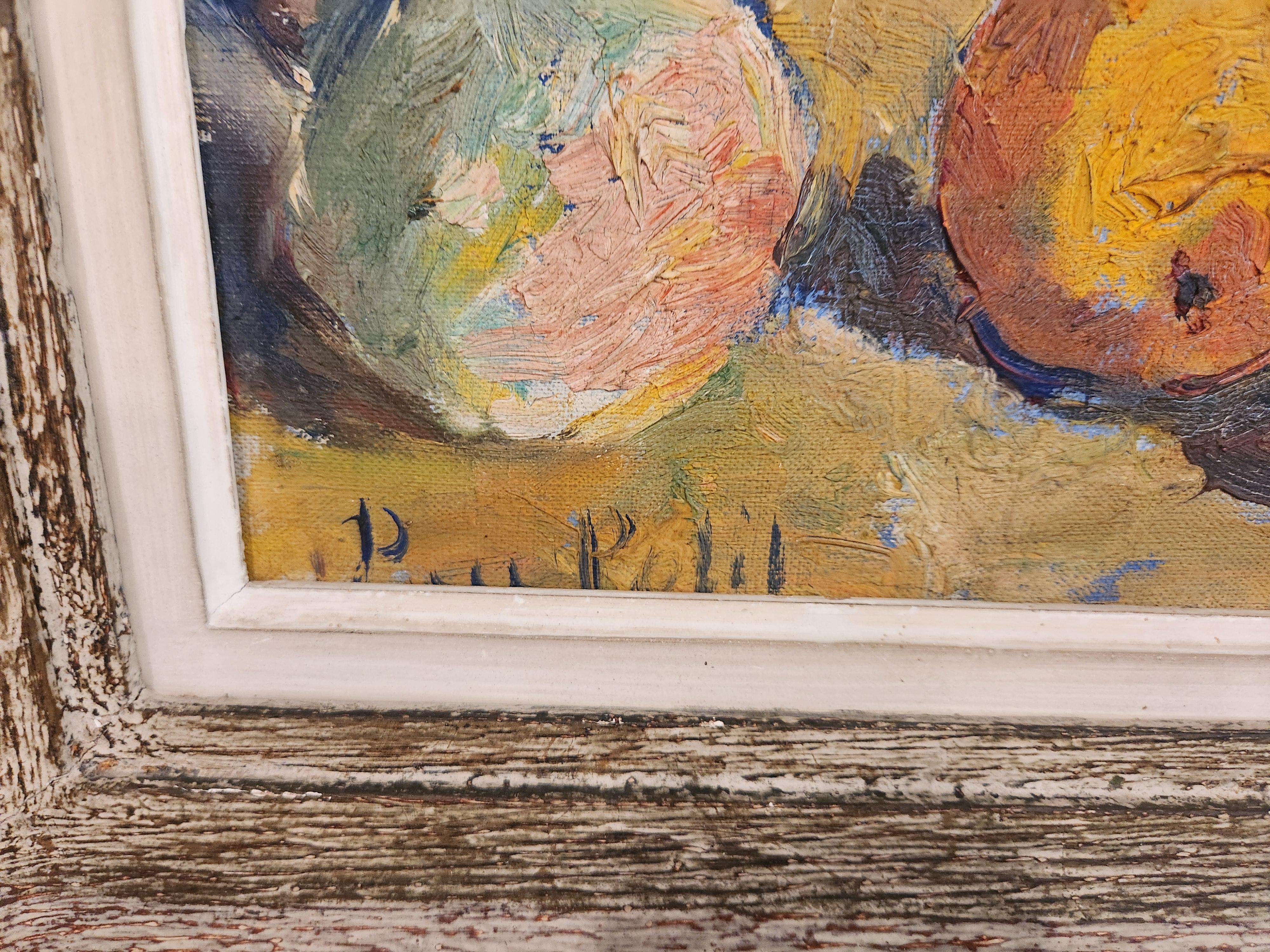 Bodegón de 1940 pintura al óleo sobre tabla de Paul Petit siglo XX en venta