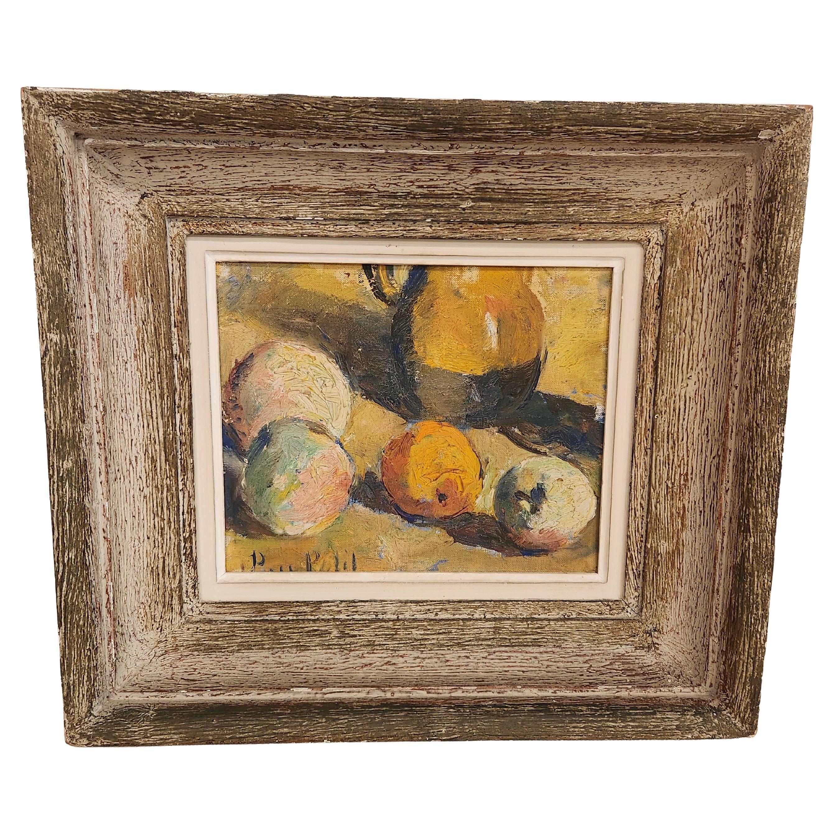 1940's Still Life oil on board painting by Paul Petit