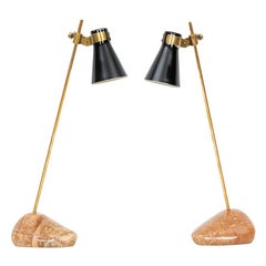 1940s Stone, Emaille and Brass Pair of Table Lamps by Luigi Caccia Dominioni