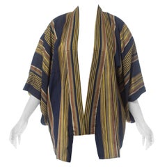 1940S Striped Silk Mid-Century Japanese Kimono
