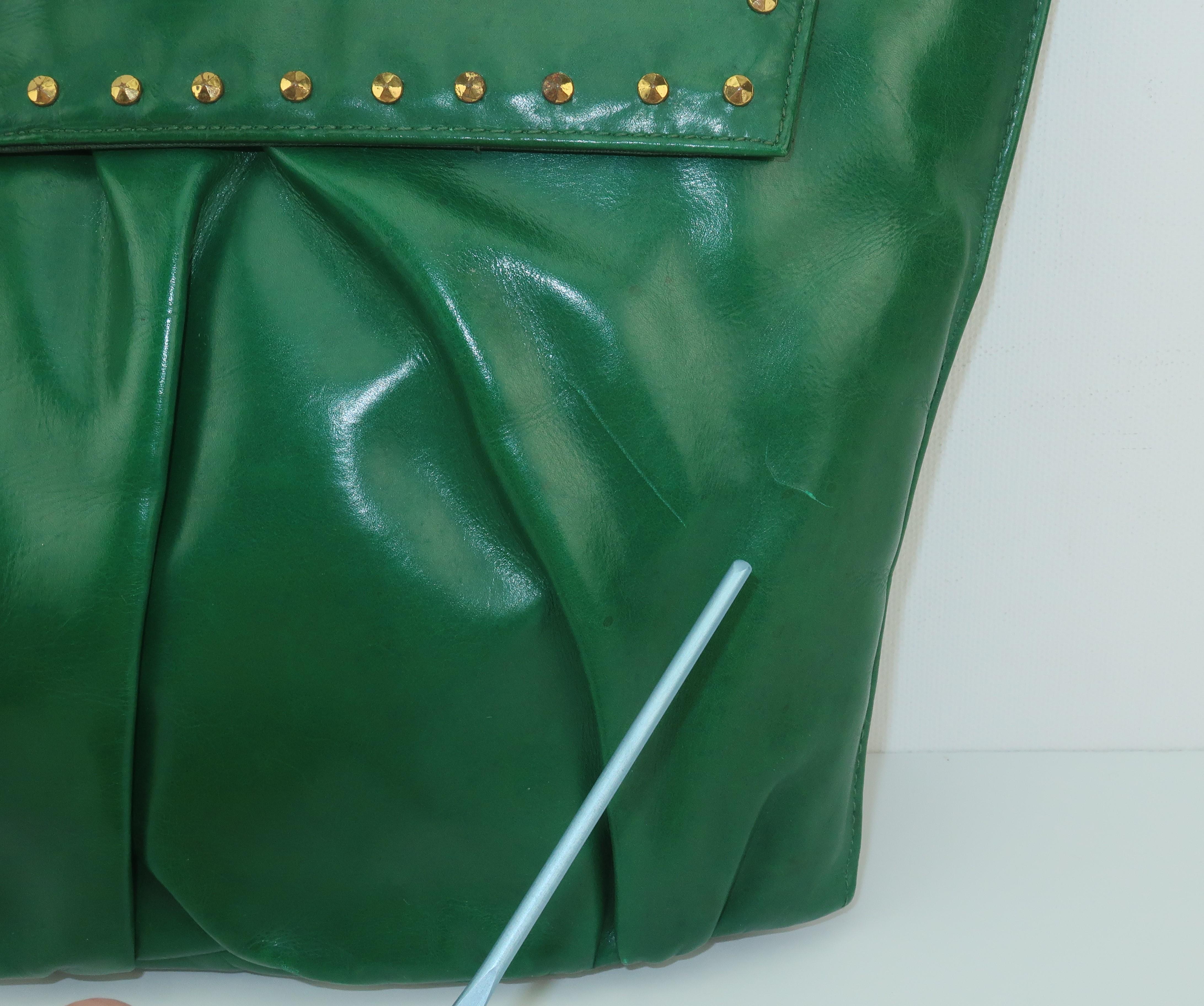 1940’s Studded Emerald Green Leather Clutch Handbag 3