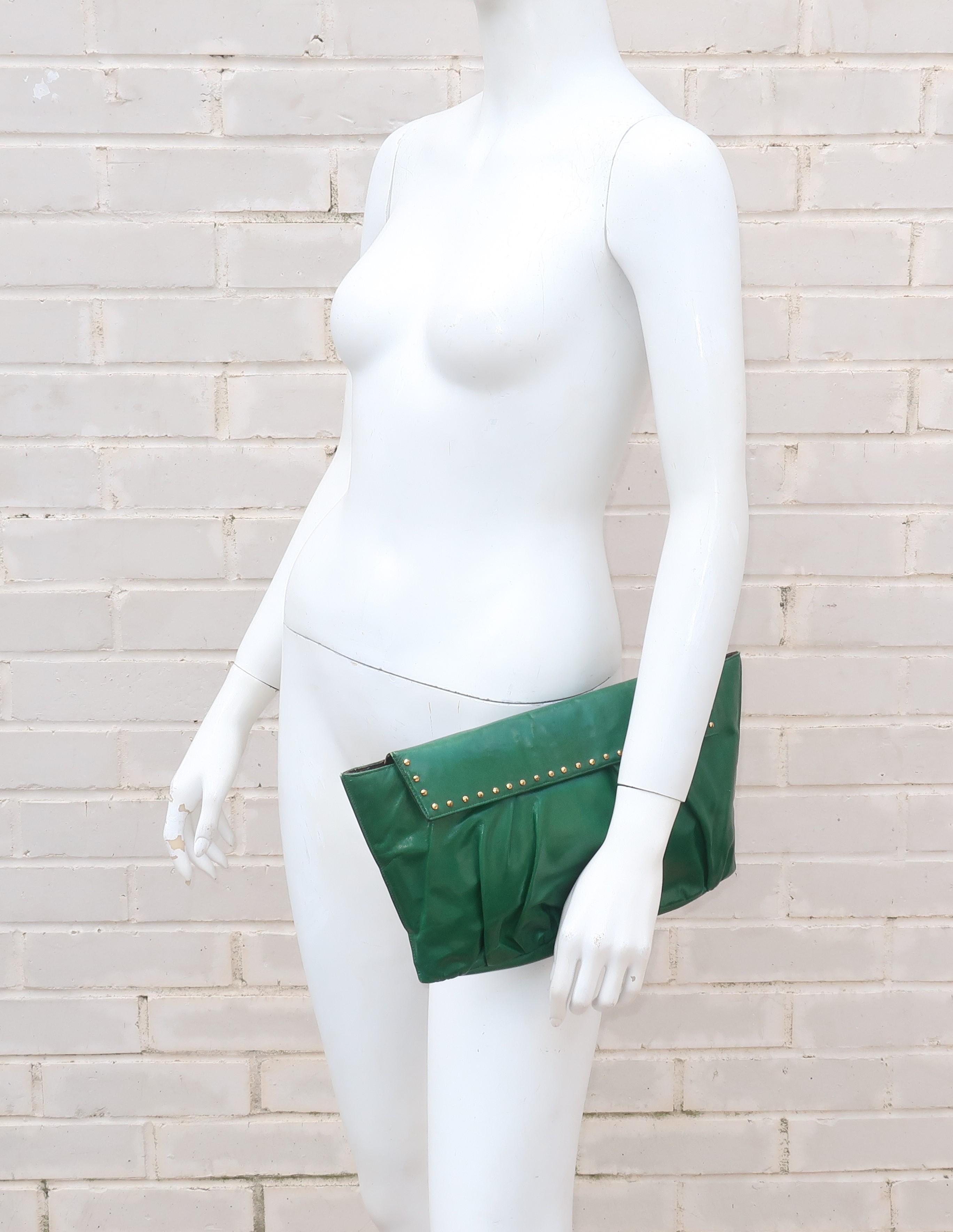 1940’s Studded Emerald Green Leather Clutch Handbag 1
