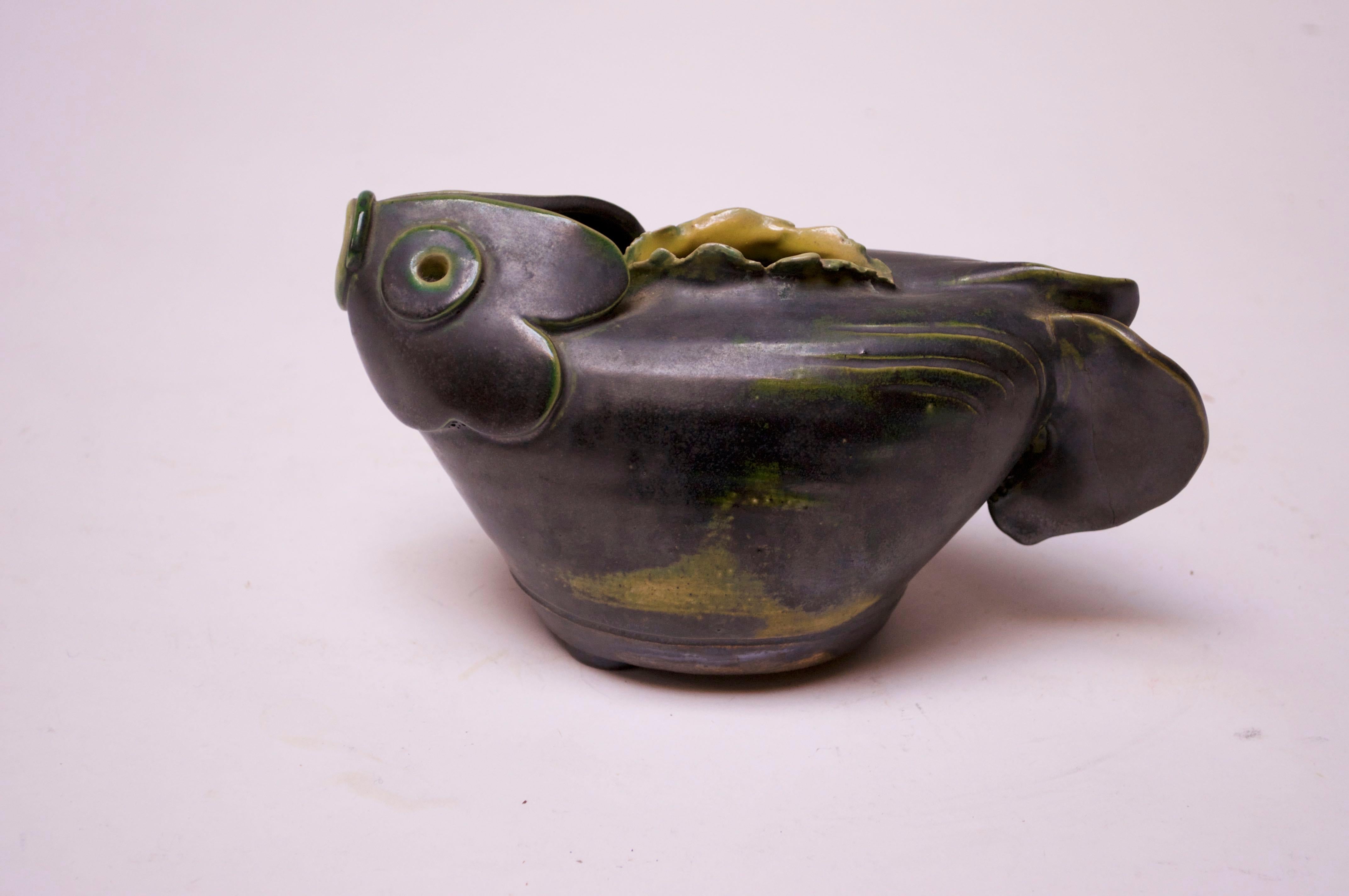 1940s Studio Pottery Fish Pitcher by Emily Reinse In Good Condition In Brooklyn, NY