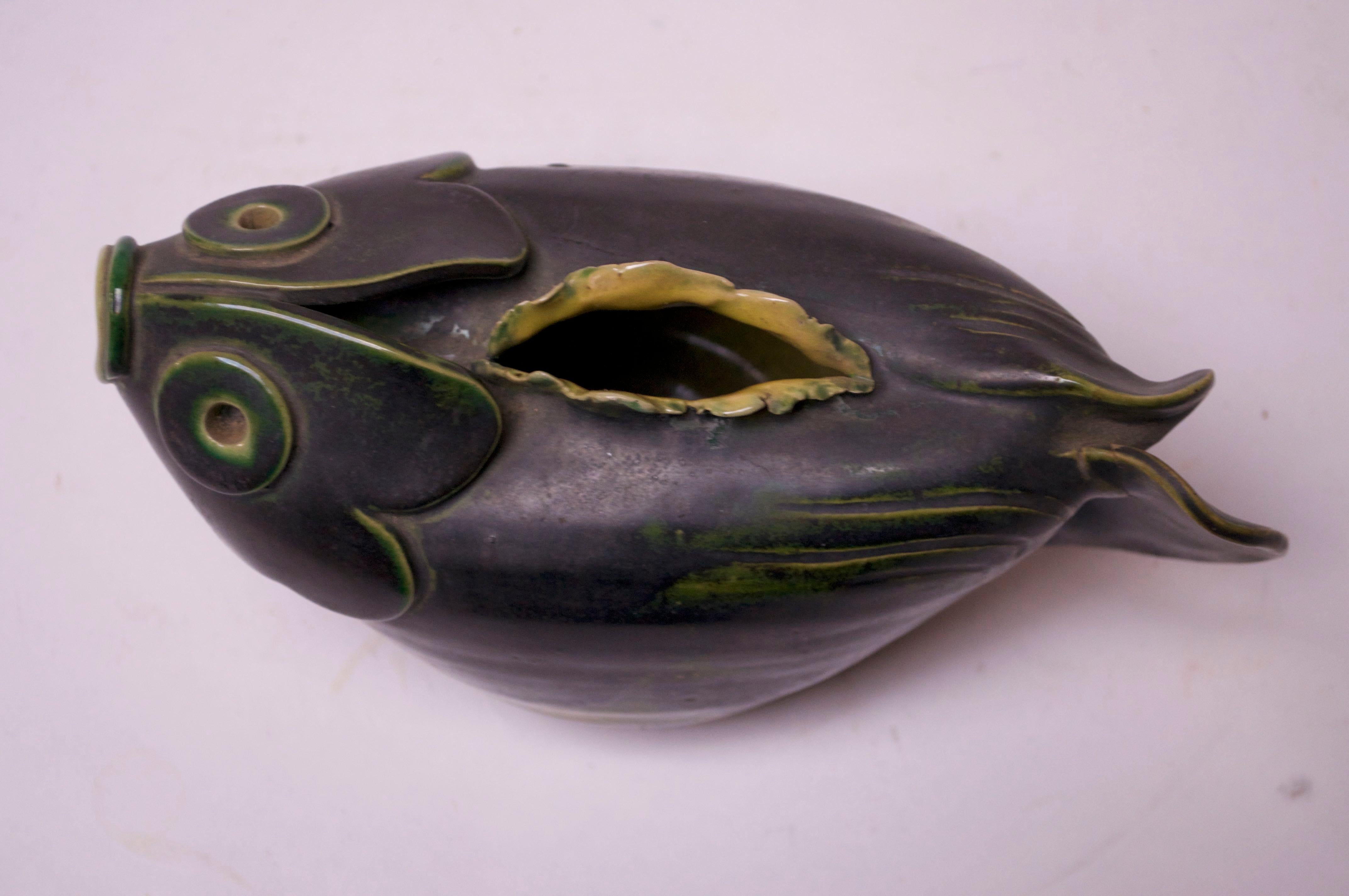 Ceramic 1940s Studio Pottery Fish Pitcher by Emily Reinse