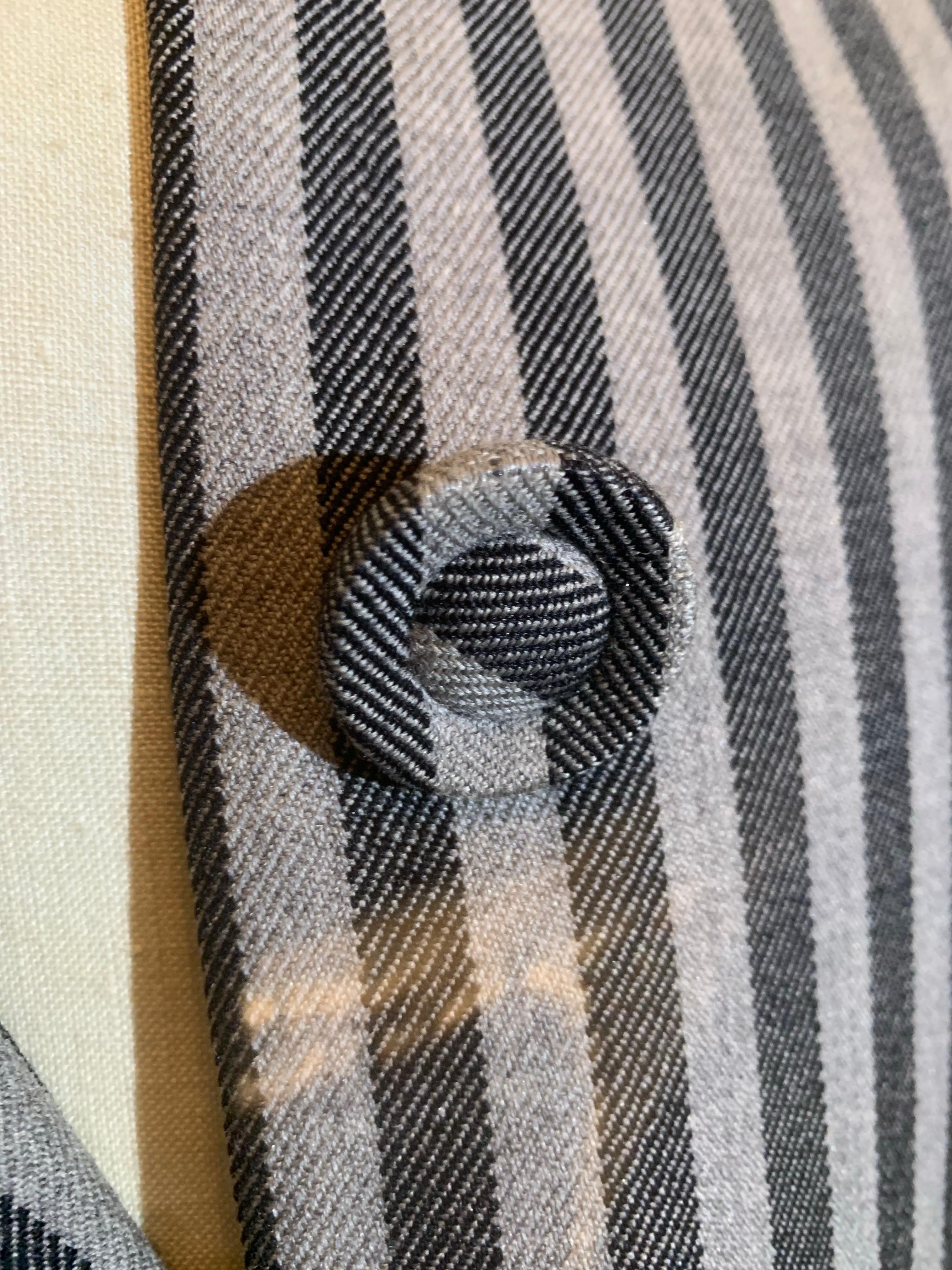 1940s Stunning Gray on Gray Mitered Chalk Striped Jacket w Graphic Detailing For Sale 9