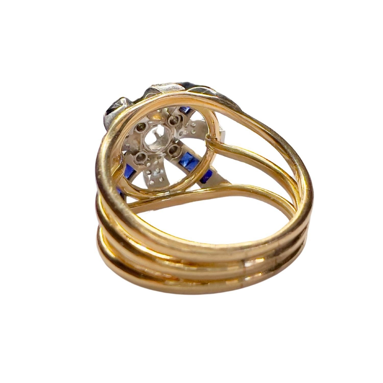 Retro 1940s Style 0.31 ct Diamonds 0.60 ct Sapphires Gold & Platinum Fashion Ring For Sale