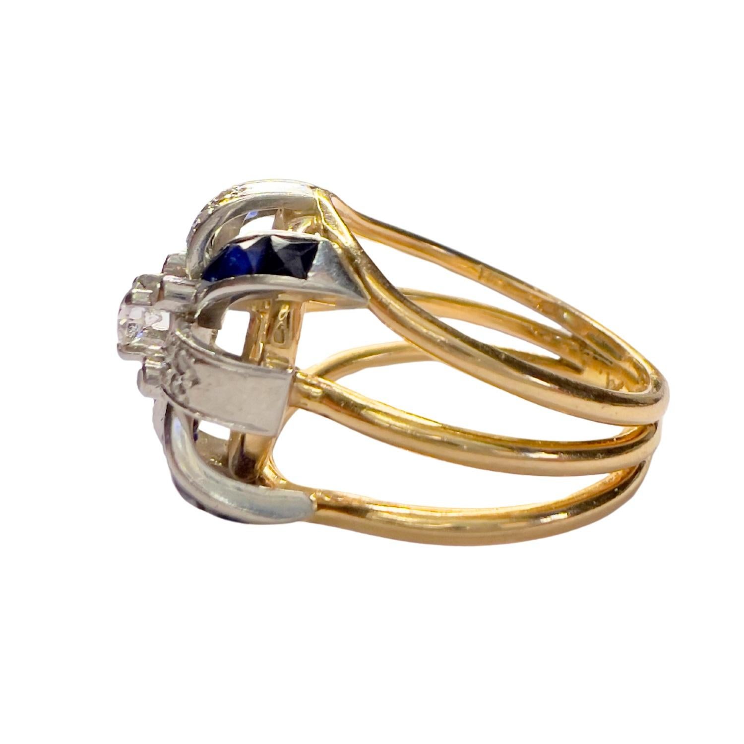 Women's 1940s Style 0.31 ct Diamonds 0.60 ct Sapphires Gold & Platinum Fashion Ring For Sale