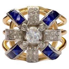 1940s Style 0.31 ct Diamonds 0.60 ct Sapphires Gold & Platinum Fashion Ring