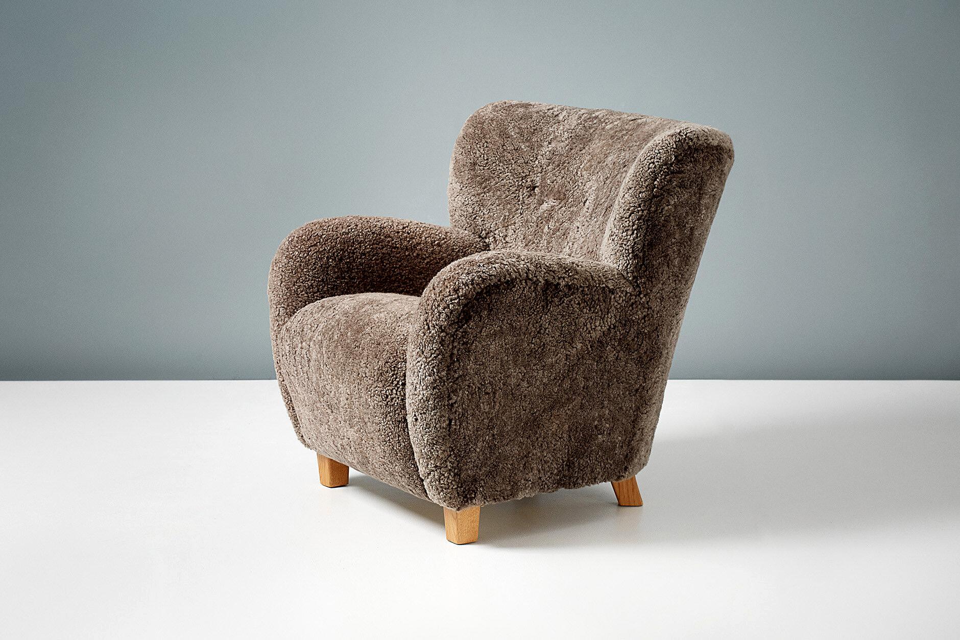 1940er Jahre Stil CUSTOM MADE Schafsfell Lounge Stuhl (Schaffell und Schafleder) im Angebot