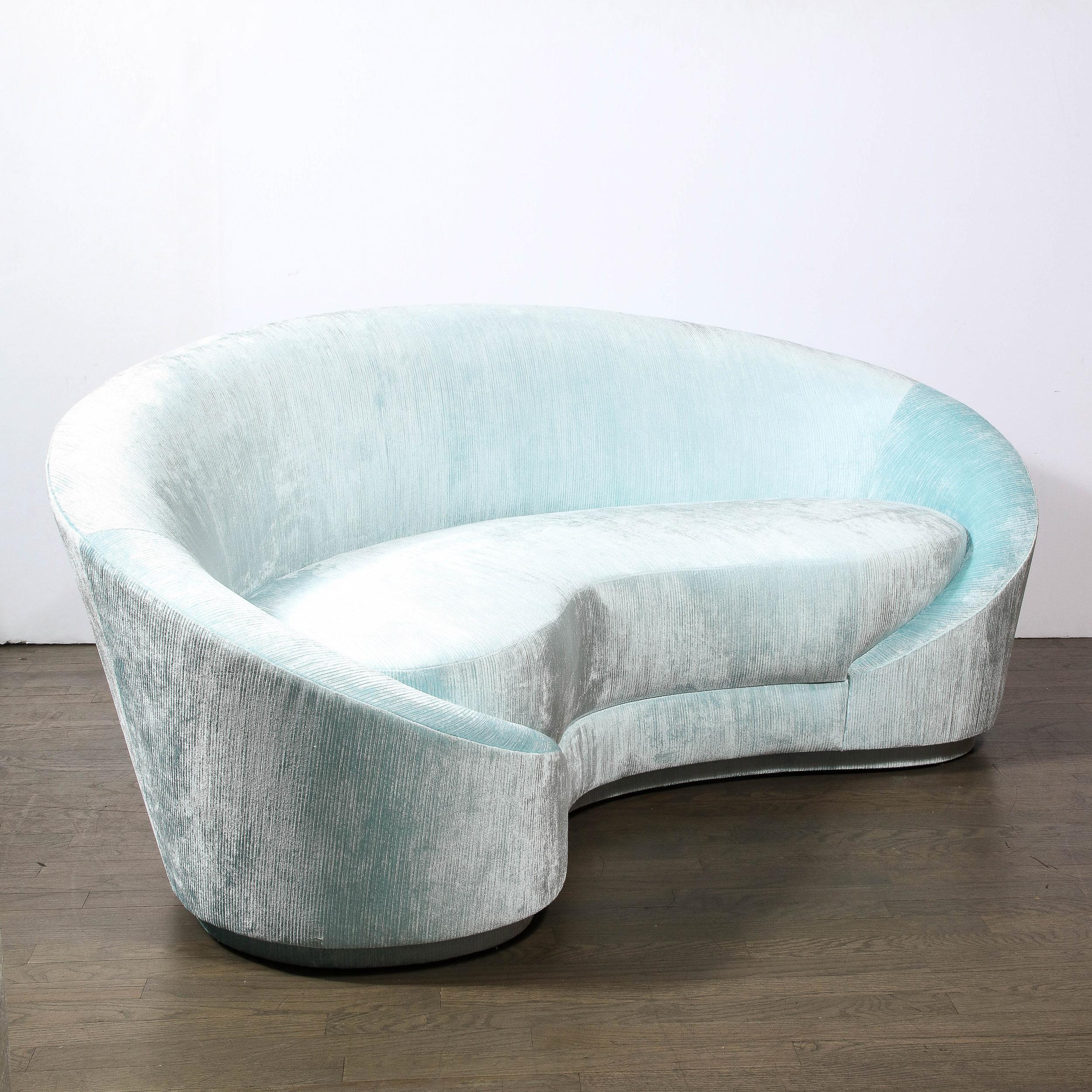 1940s Style Modernist Custom Sweeping Curved Sofa in Aquamarine Velvet For Sale 6