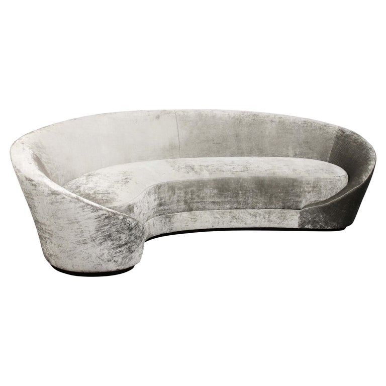 1940s Style Modernist Sweeping Curved Sofa in Platinum Velvet For Sale at  1stDibs