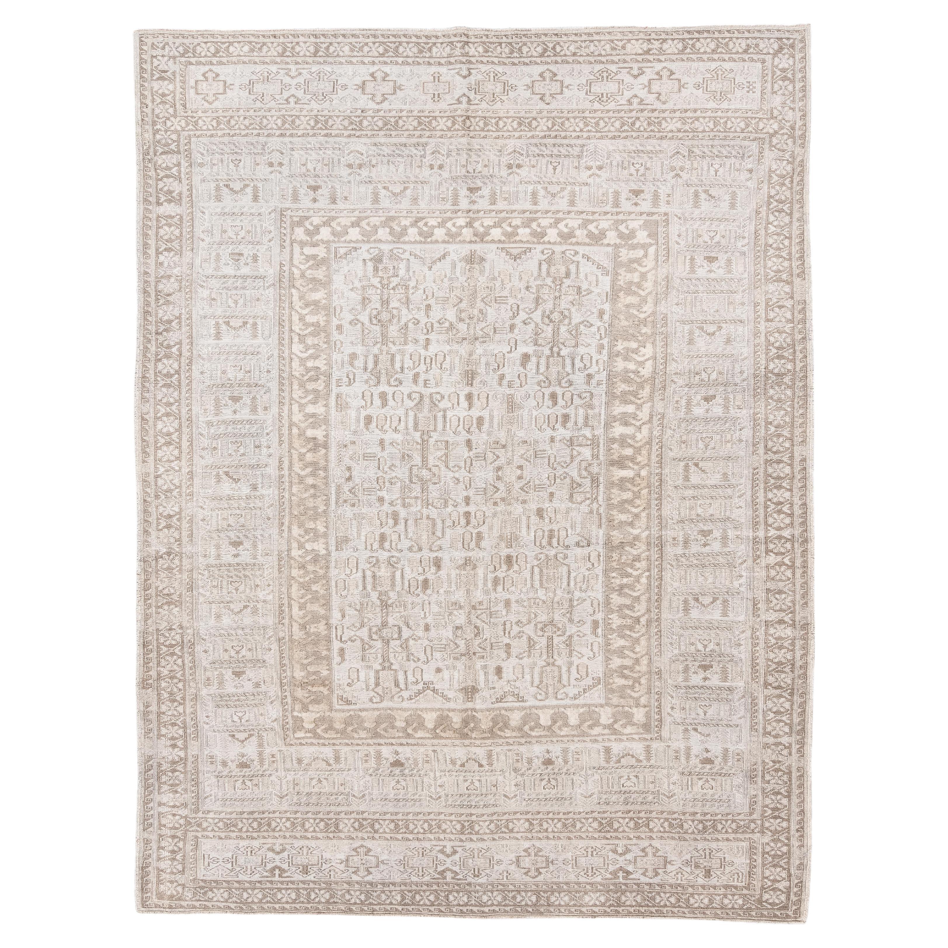 1940s Sumak Rug neutral tribal repeat For Sale