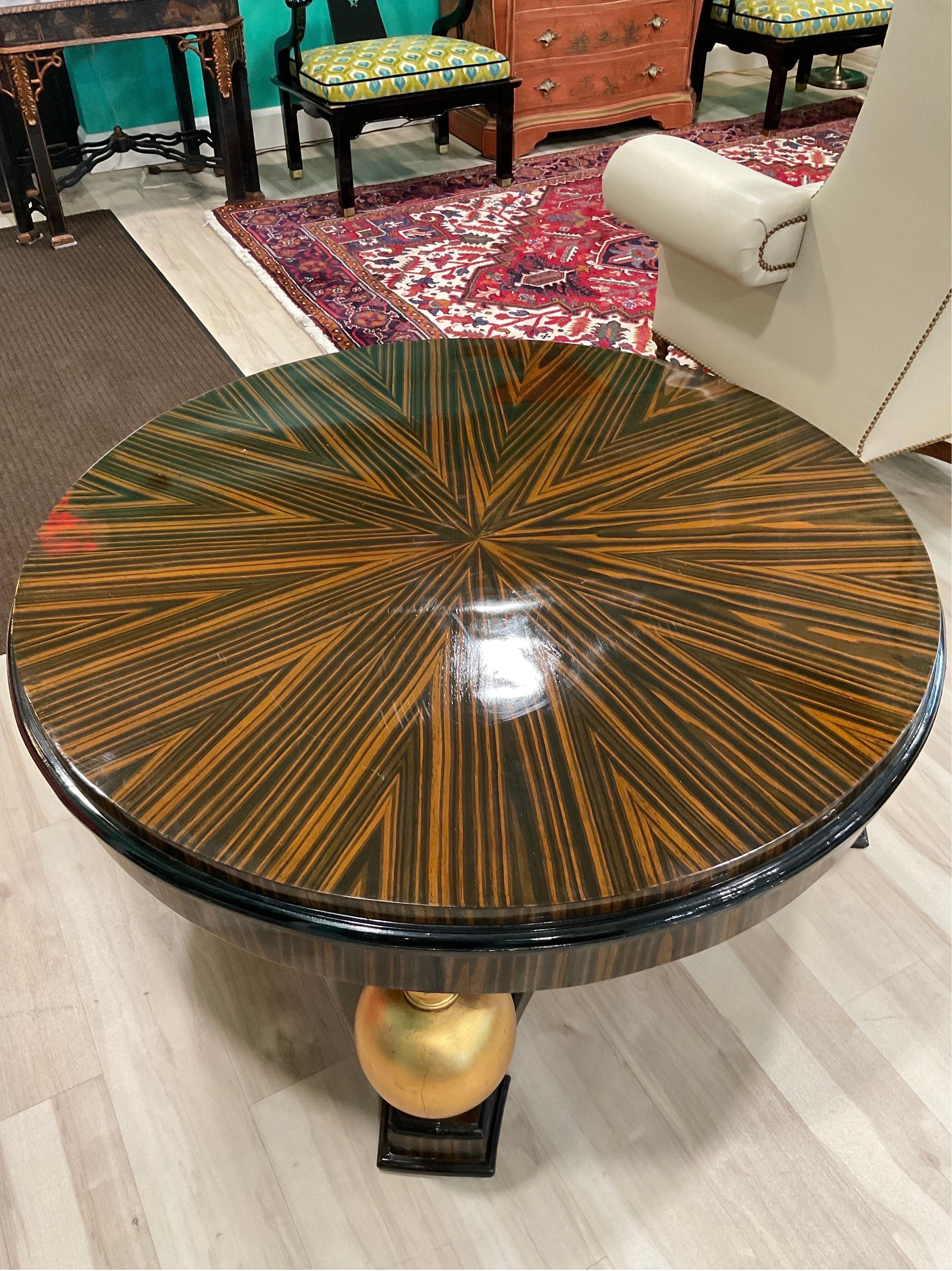 Monumental 1940s Swedish Art Deco Coffee Table in Zebrano Wood and Gold leaf with Ebonized accents. Just a beautiful table. Extraordinary piece.


Condition Disclosure:
Please understand nearly all of our inventory is comprised of rare to very