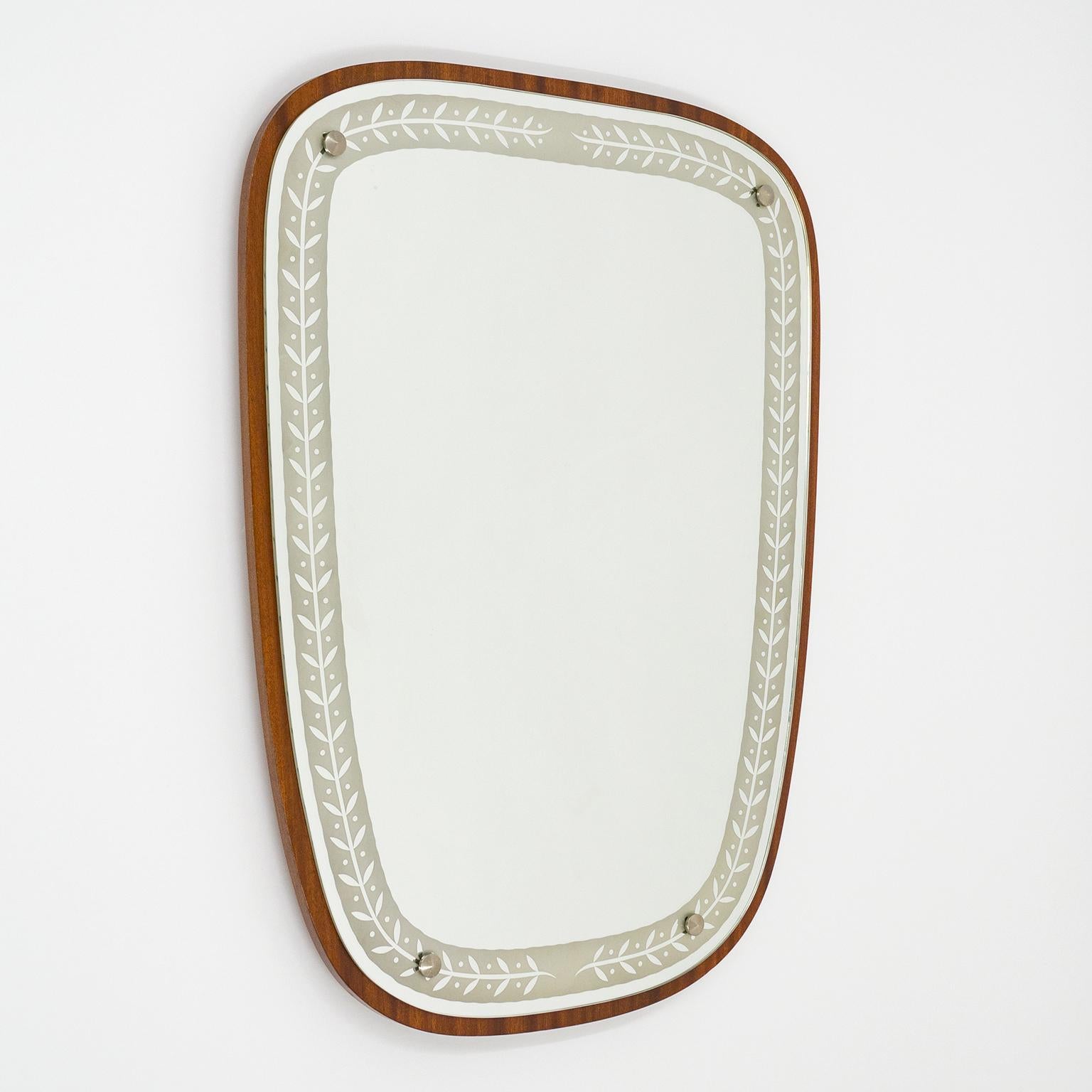 1940s Swedish Art Deco Mirror, Etched Glass and Mahogany 6