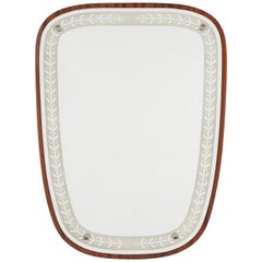 1940s Swedish Art Deco Mirror, Etched Glass and Mahogany
