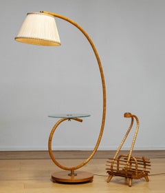 1940s Swedish Art Nouveau Floor Lamp In Elm By IWO Mariestad  And Magazine rack