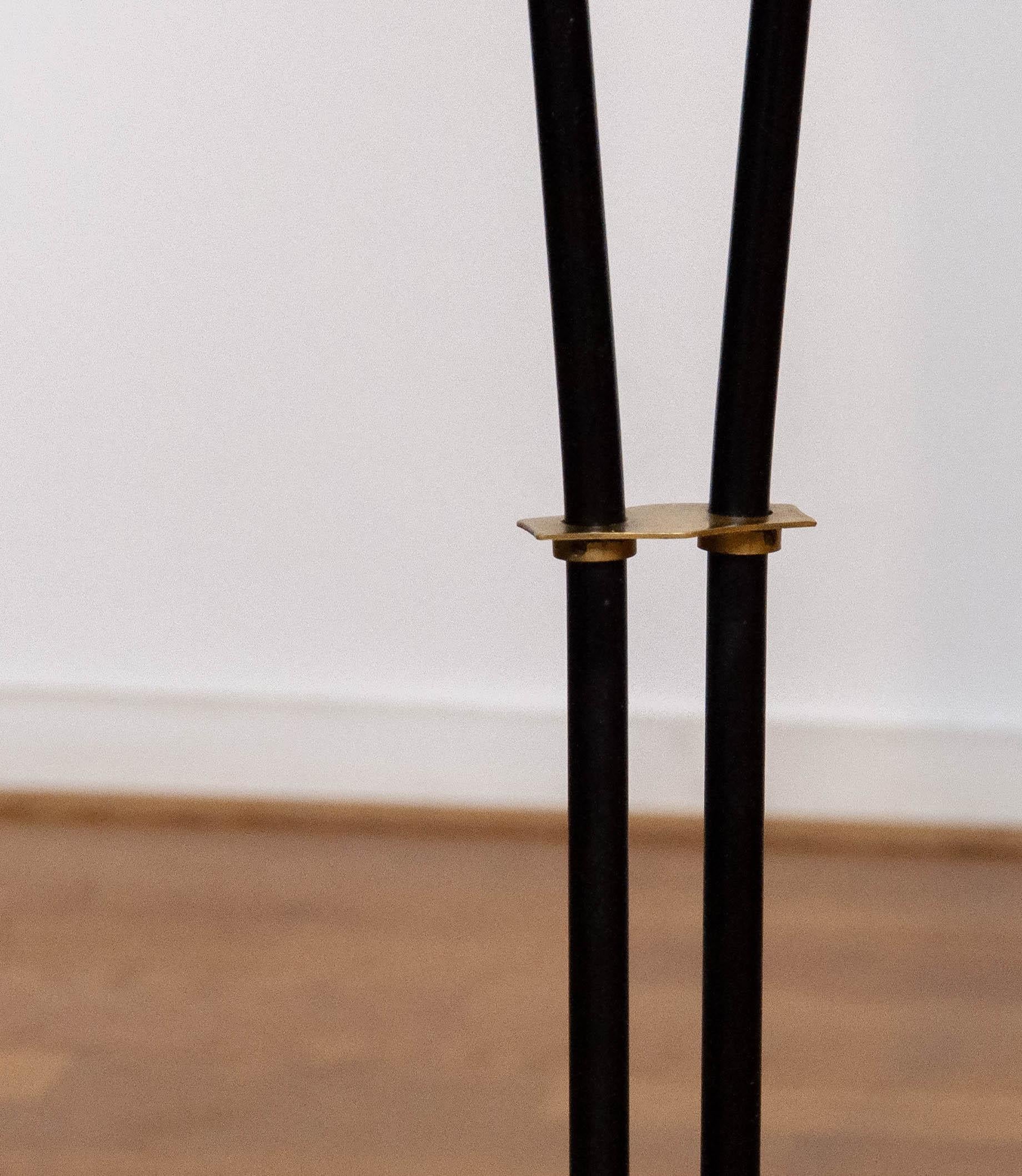 1940's Swedish Black and Brass Double Shade Floor Lamp with Golden Velvet Shades 3