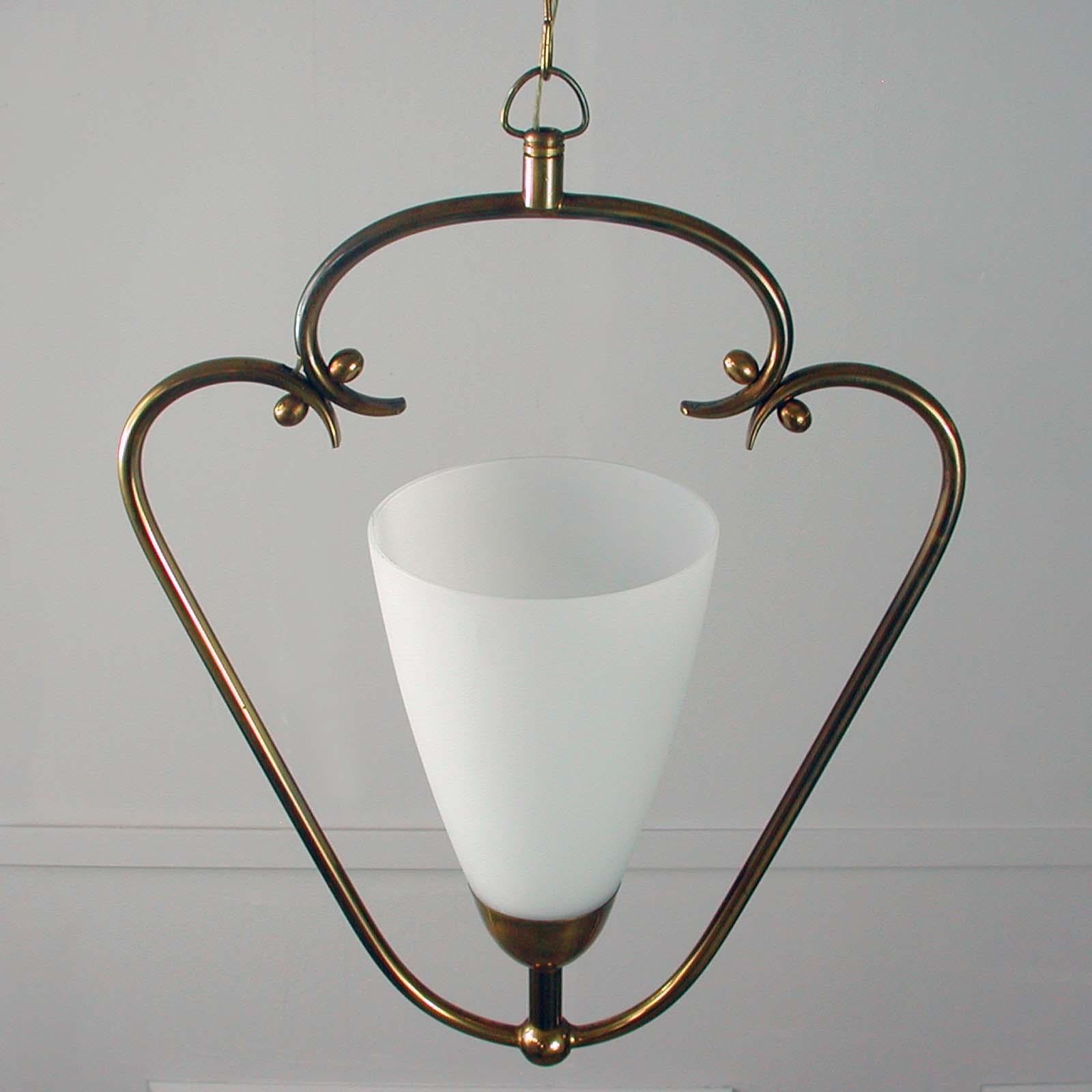 1940s Swedish Brass and Frosted Glass Lantern 5