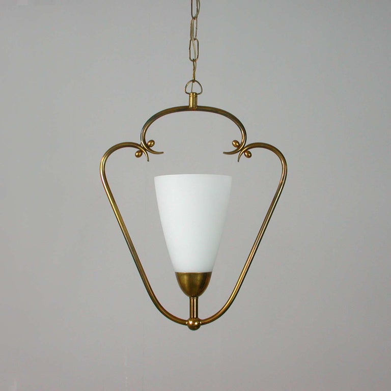 1940s Swedish Brass and Frosted Glass Lantern 6