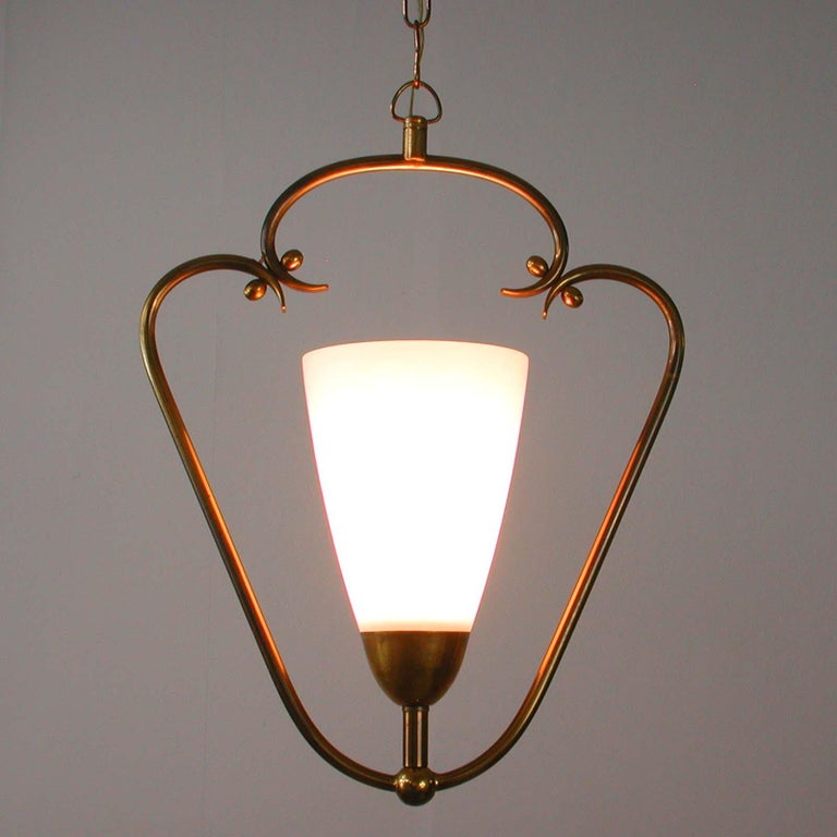 1940s Swedish Brass and Frosted Glass Lantern 7
