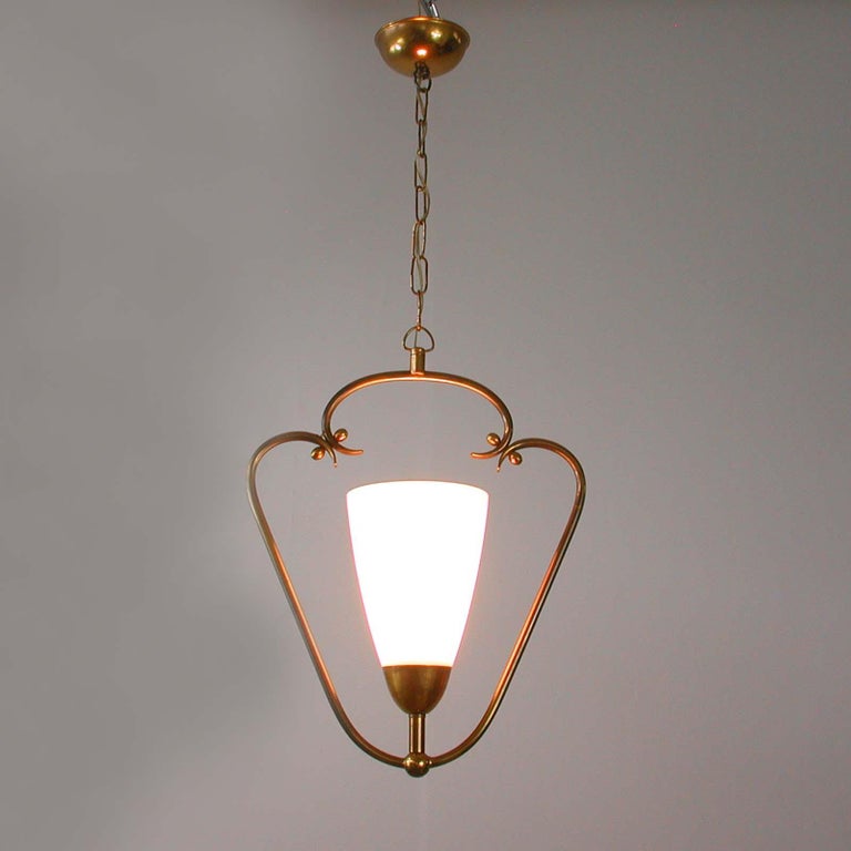 1940s Swedish Brass and Frosted Glass Lantern 8