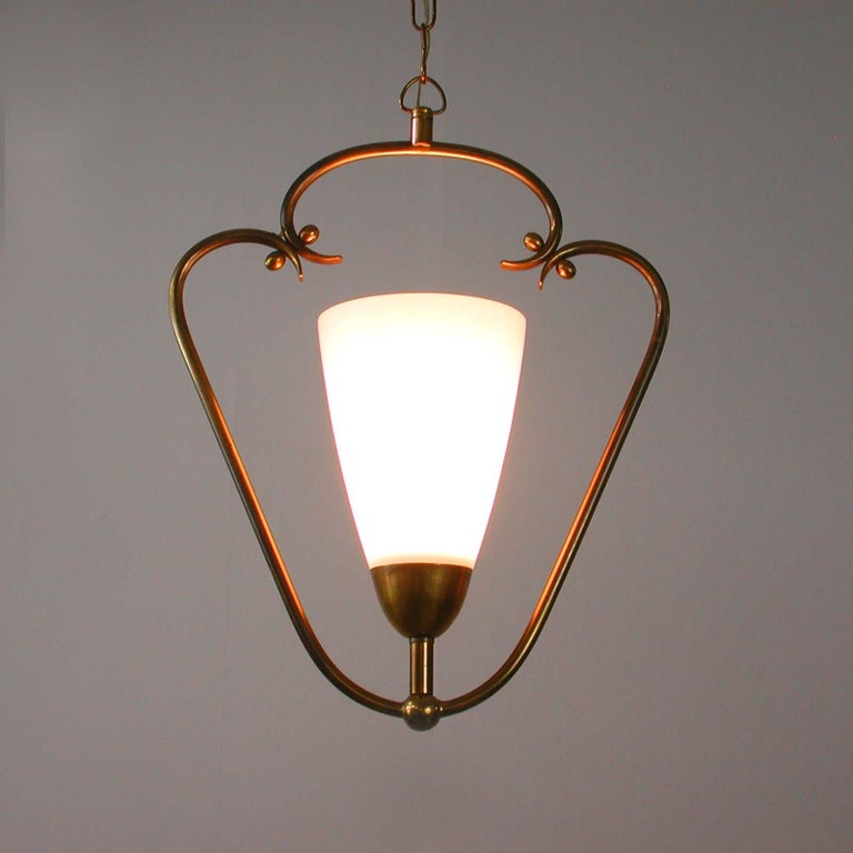 1940s Swedish Brass and Frosted Glass Lantern 9