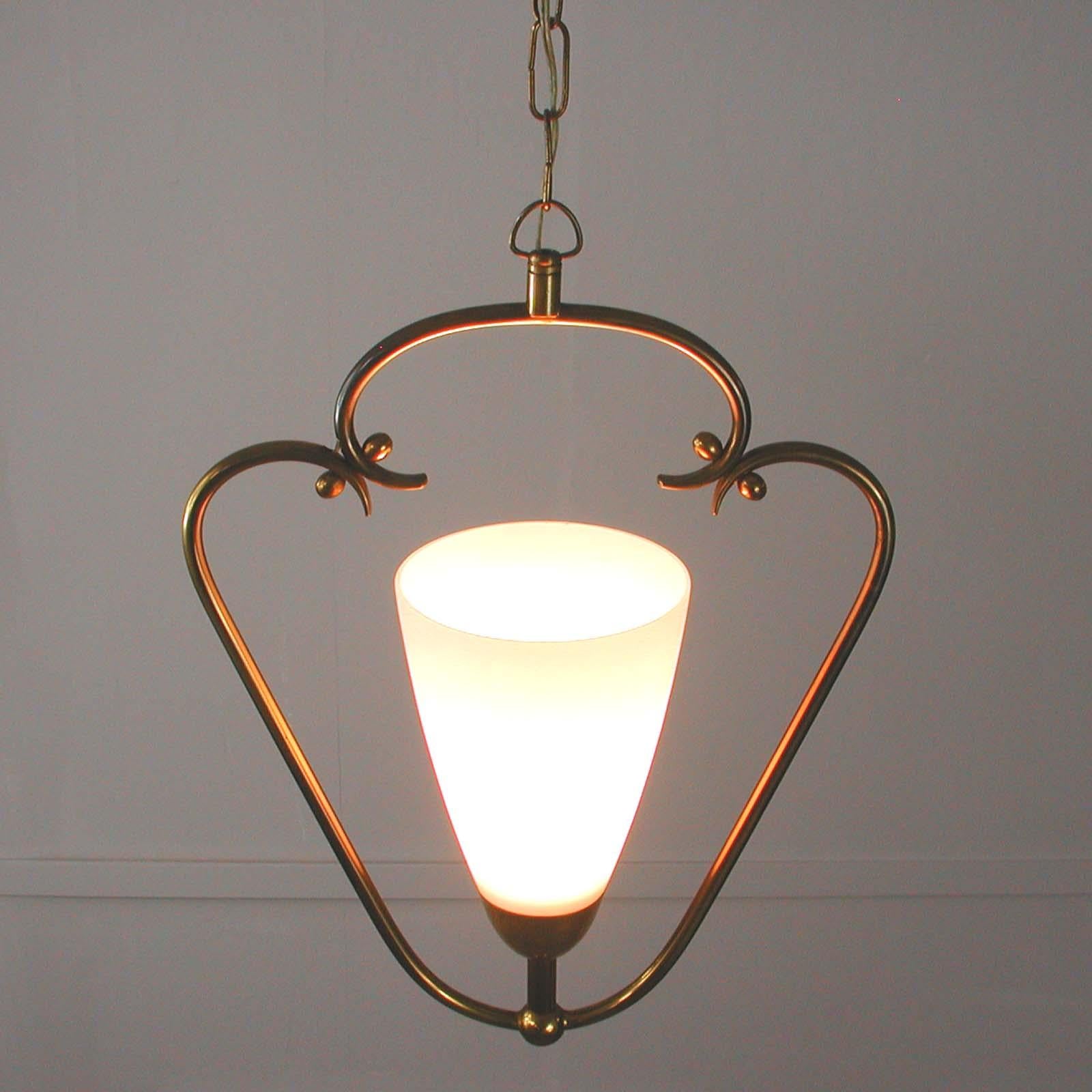 1940s Swedish Brass and Frosted Glass Lantern 10