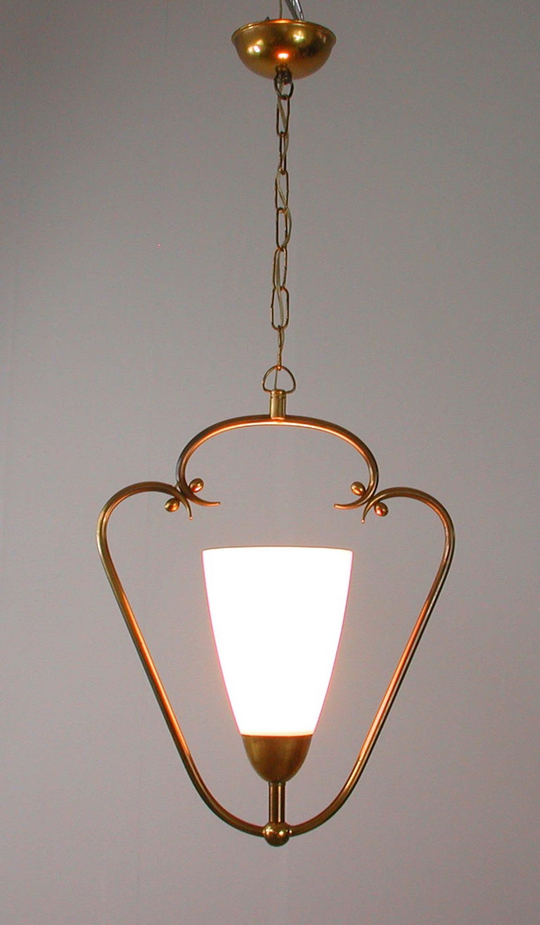 1940s Swedish Brass and Frosted Glass Lantern 11