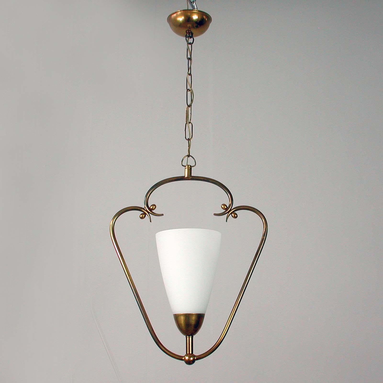 Art Deco 1940s Swedish Brass and Frosted Glass Lantern