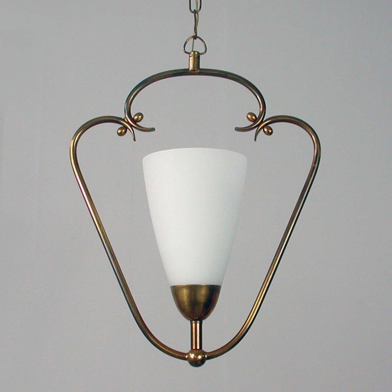 1940s Swedish Brass and Frosted Glass Lantern In Good Condition In Nümbrecht, NRW
