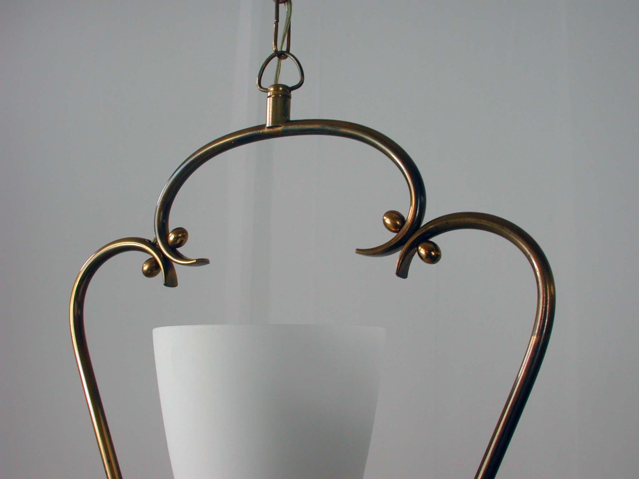 1940s Swedish Brass and Frosted Glass Lantern 2