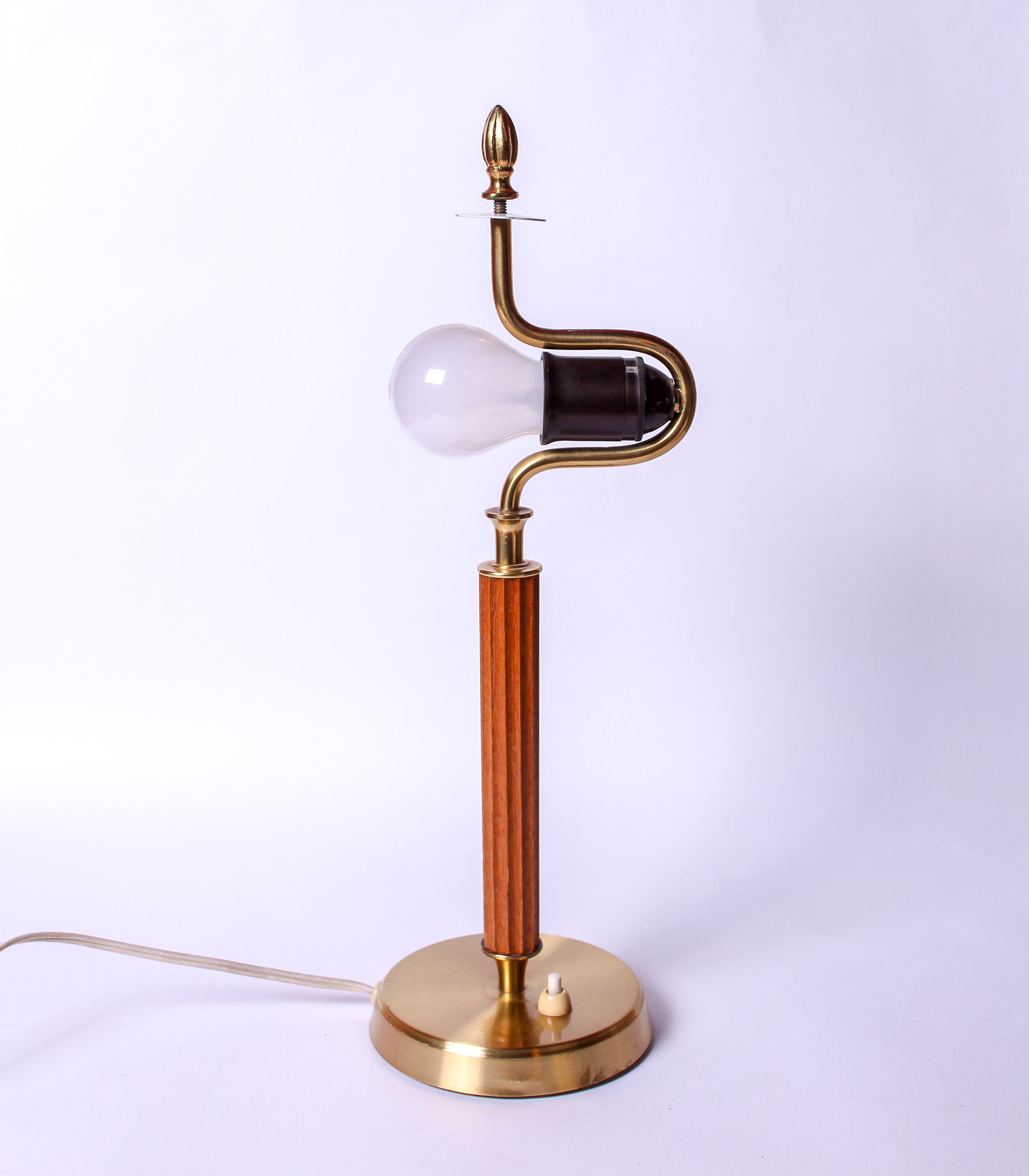 1940s Swedish Brass and Teak Table Lamp For Sale 8