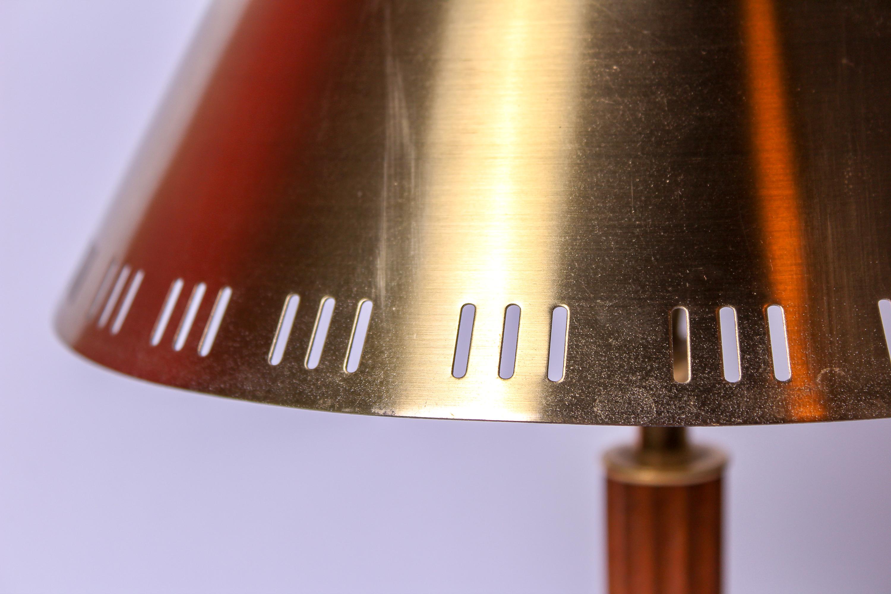 Mid-20th Century 1940s Swedish Brass and Teak Table Lamp For Sale