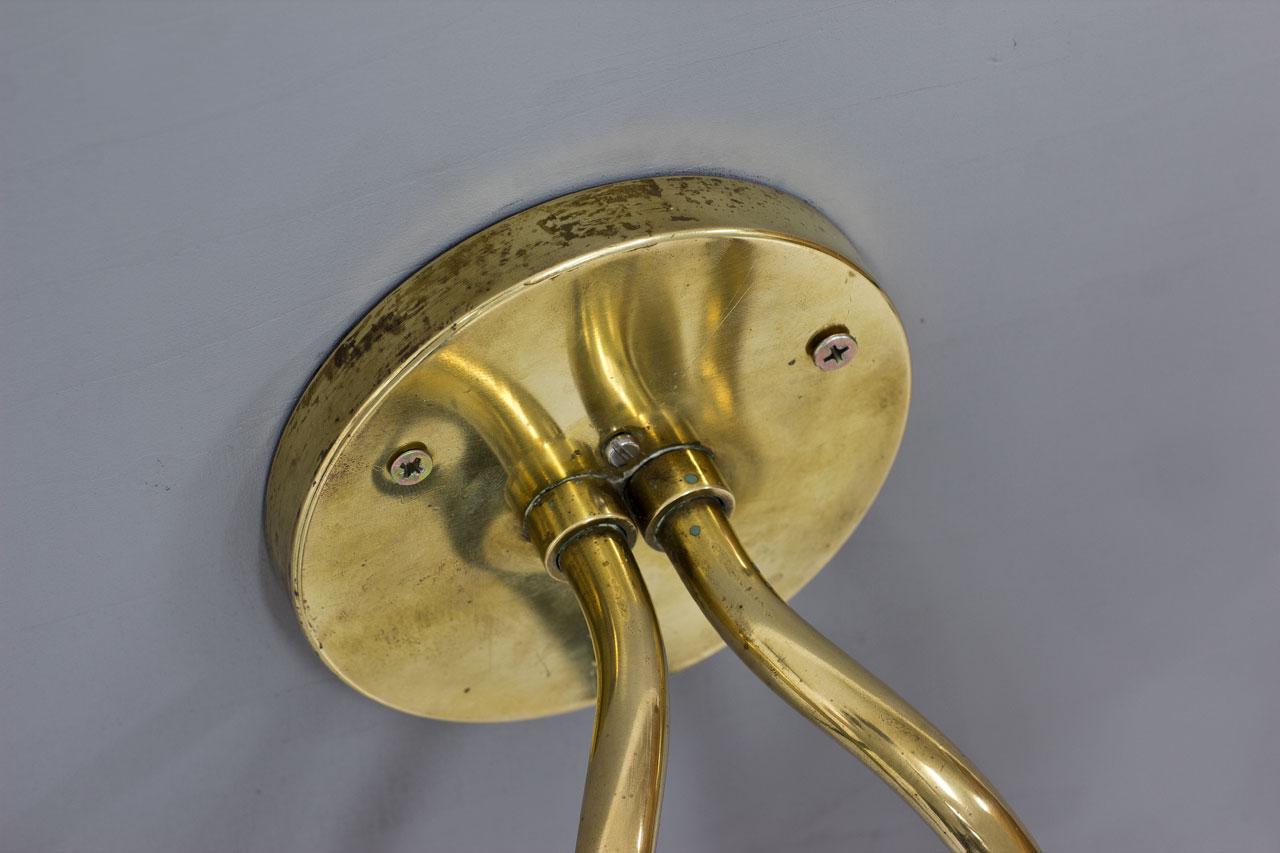 1940s Swedish Brass Wall Lamp with Opaline Glass Diffuser For Sale 1