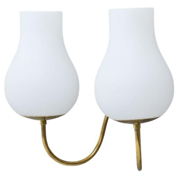 1940s Swedish Brass Wall Lamp with Opaline Glass Diffuser