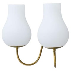 1940s Swedish Brass Wall Lamp with Opaline Glass Diffuser
