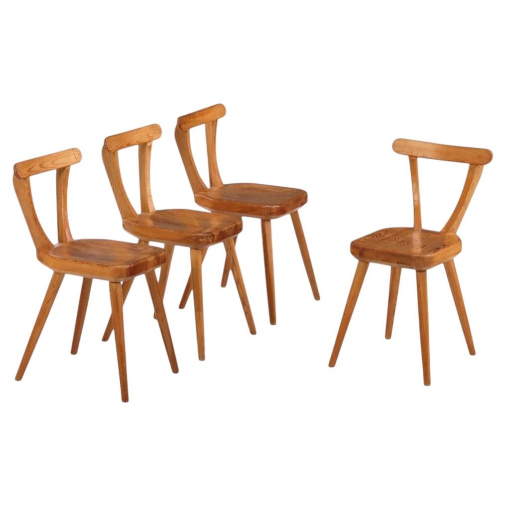 1940s Swedish Brutalist Pine Dining Chairs, Set of 4