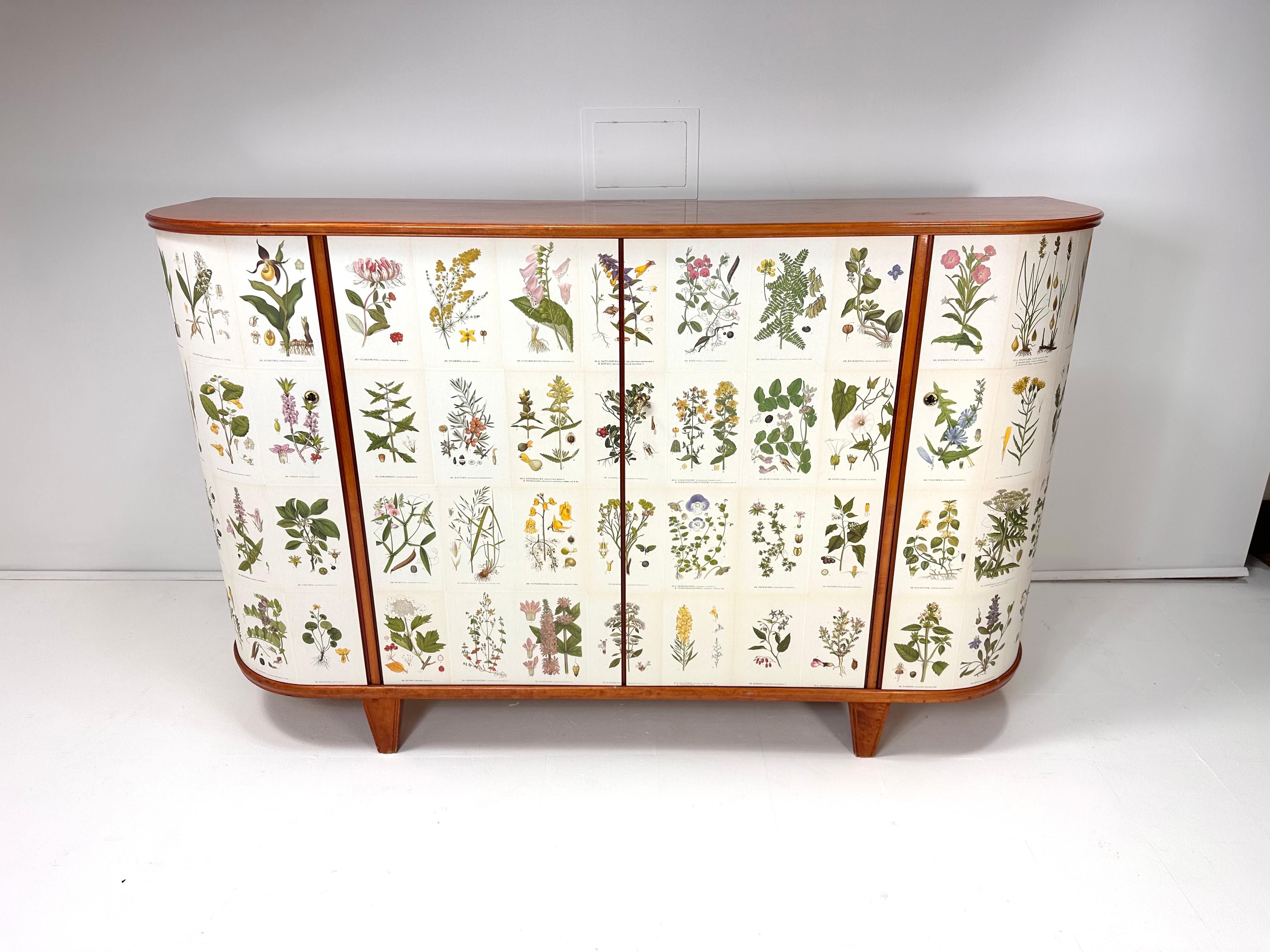 Svedese 1940's Swedish Cabinet with Nordens Flora Illustrations in vendita