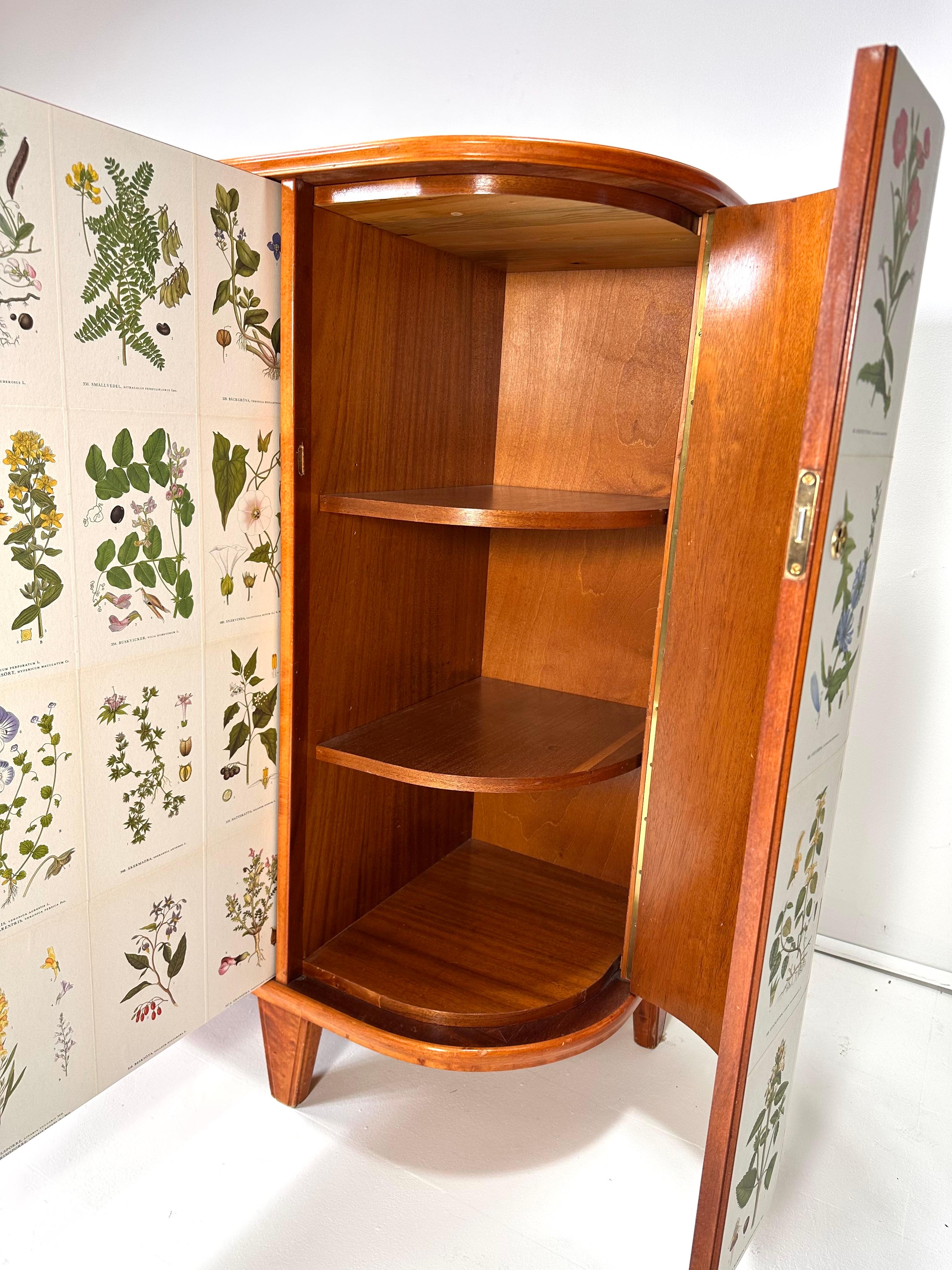 Mogano 1940's Swedish Cabinet with Nordens Flora Illustrations in vendita