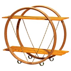 1940s, Swedish Circular Metal Sisal or Paper-Cord Beech Shelves Cabinet