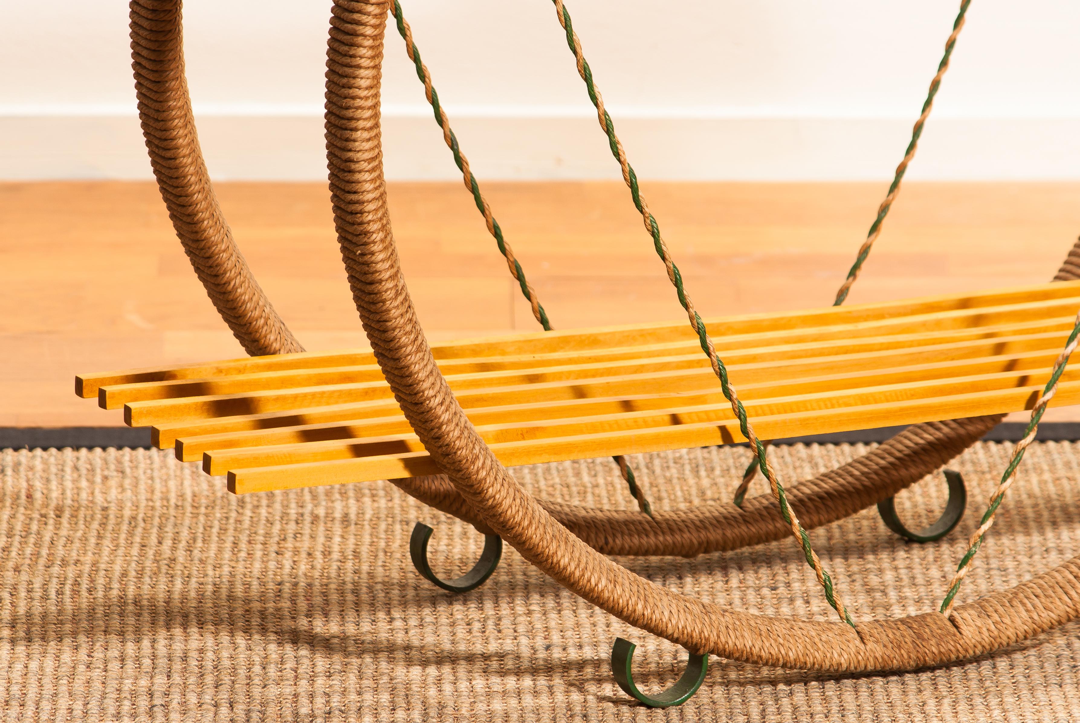 Mid-20th Century 1940s, Swedish Circular Metal Sisal/Paper-Cord Beech Shelves Cabinet