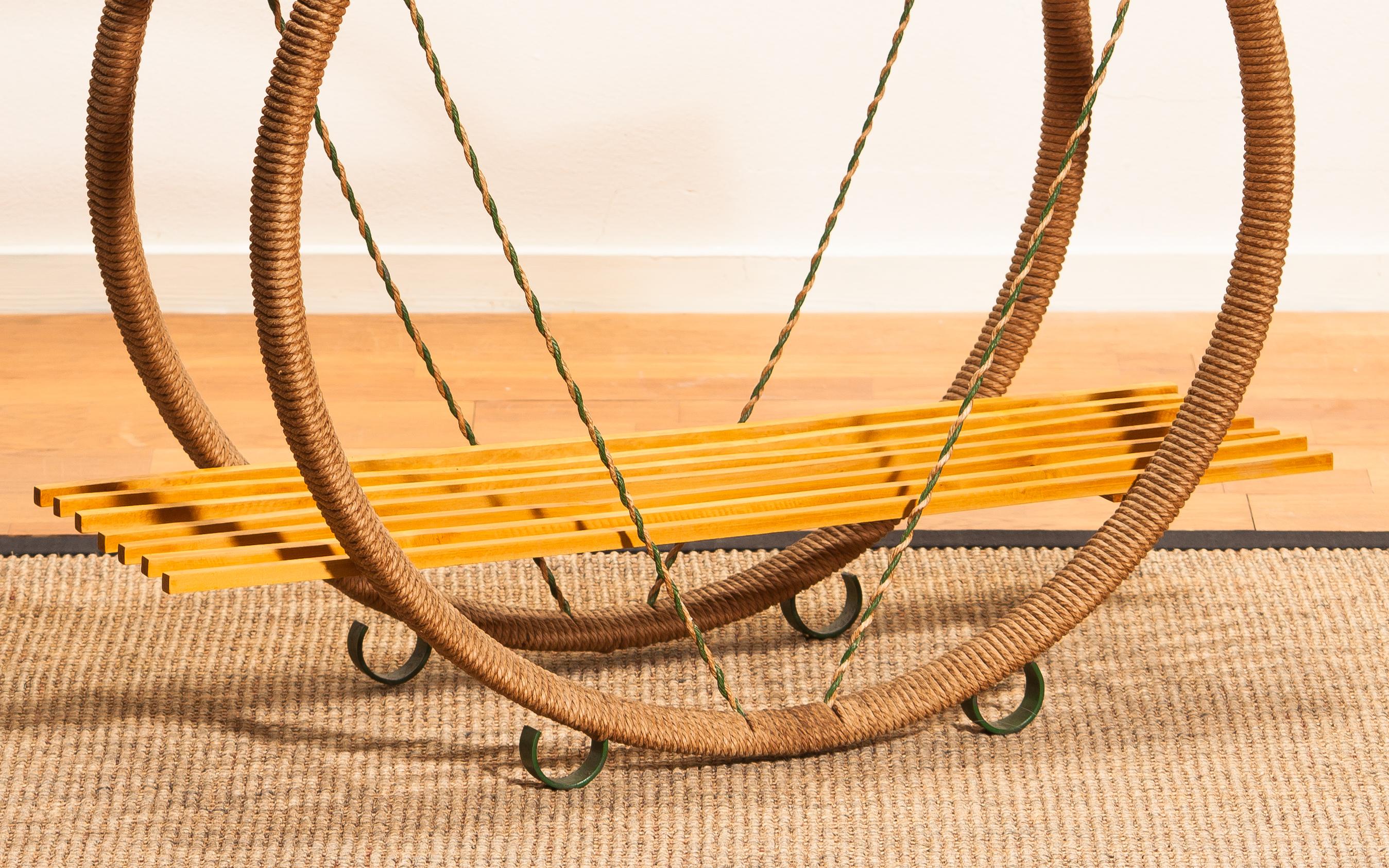 1940s, Swedish Circular Metal Sisal/Paper-Cord Beech Shelves Cabinet 1