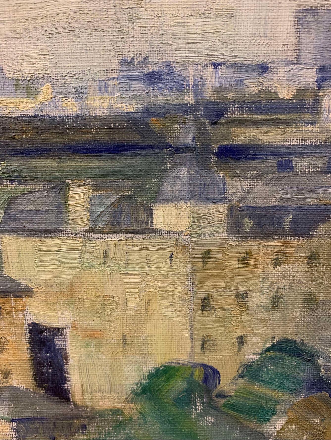 Dipinto a mano Paesaggio urbano svedese degli anni '40 dipinto ad olio del centro storico di Townes in vendita
