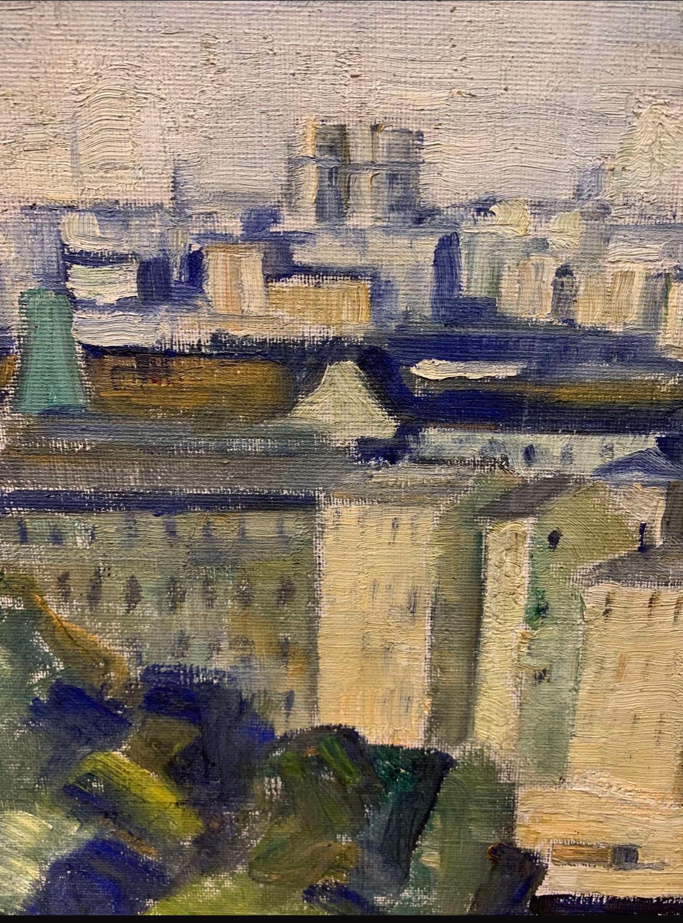 Paesaggio urbano svedese degli anni '40 dipinto ad olio del centro storico di Townes In condizioni buone in vendita a London, GB