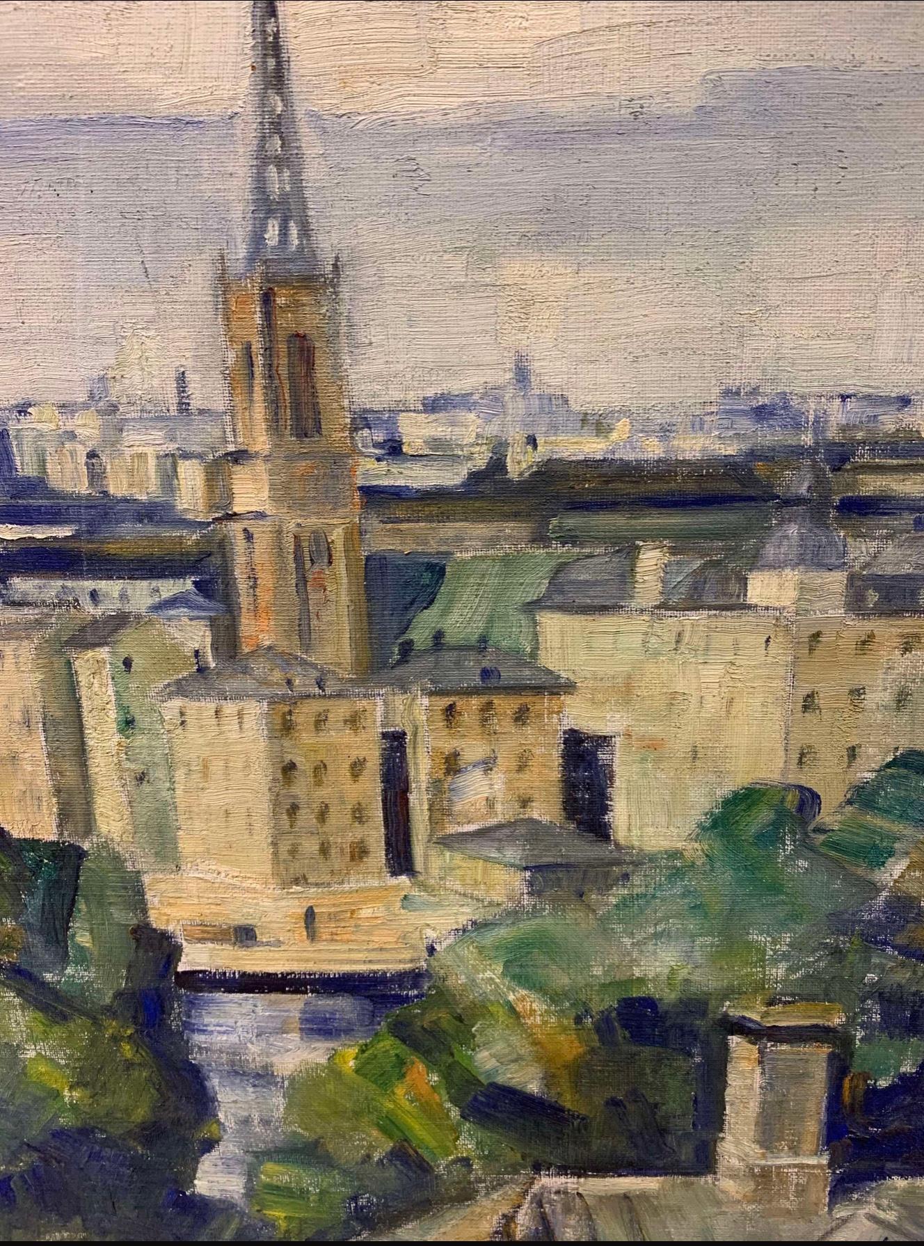 XX secolo Paesaggio urbano svedese degli anni '40 dipinto ad olio del centro storico di Townes in vendita