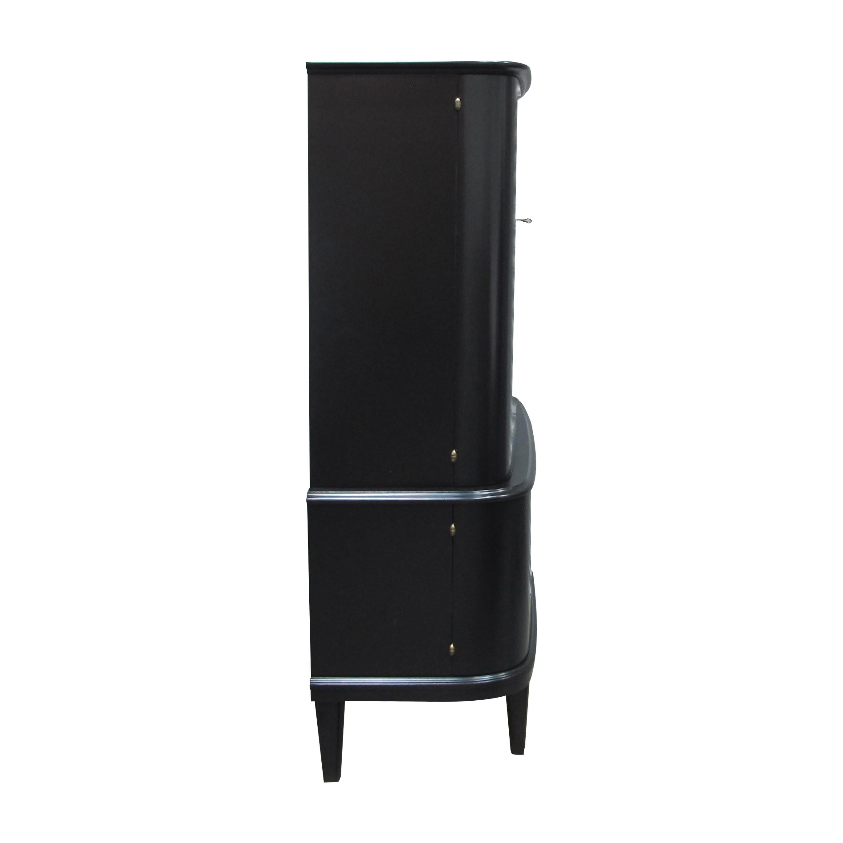 Painted 1940s Swedish Ebonised Tall Cabinet in the Style of Designer Alex Larsson