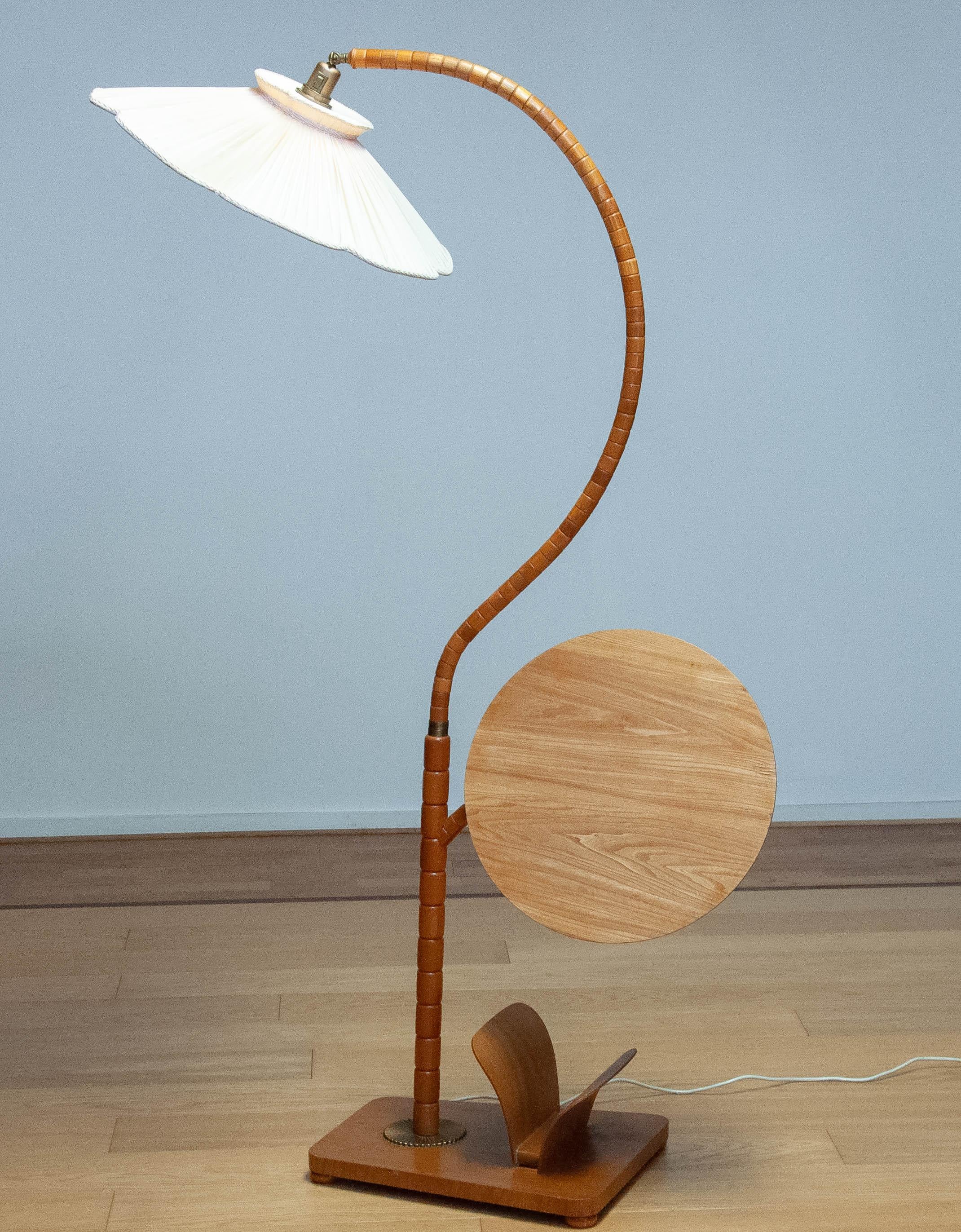 1940s Swedish Art Nouveau Floor Lamp In Elm Wood And Elm Table By IWO Mariestad 5